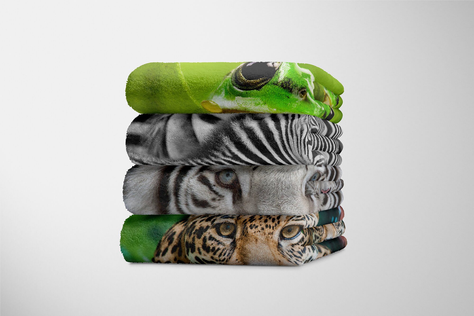 Sinus Art Handtuch mit Tiger, (1-St), Handtuch Strandhandtuch Baumwolle-Polyester-Mix Kuscheldecke Handtücher Saunatuch weißer Tiermotiv