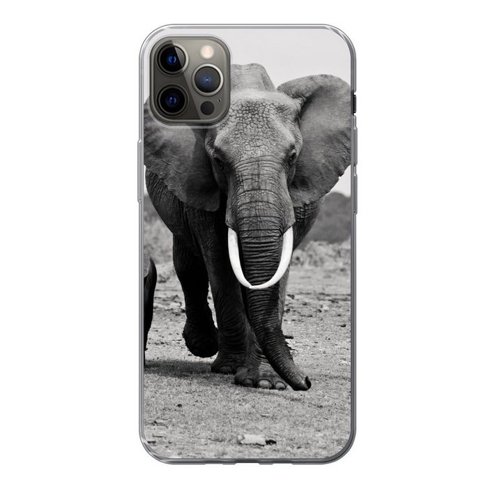 MuchoWow Handyhülle Elefant - Kind - Schwarz - Weiß Handyhülle Apple iPhone 12 Pro Max Smartphone-Bumper Print Handy