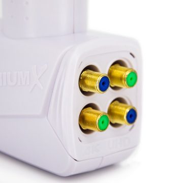 PremiumX Quad LNB weiß SAT für 4 Teilnehmer DVB-S2 HD 4K inkl. 8x F-Stecker Universal-Quad-LNB