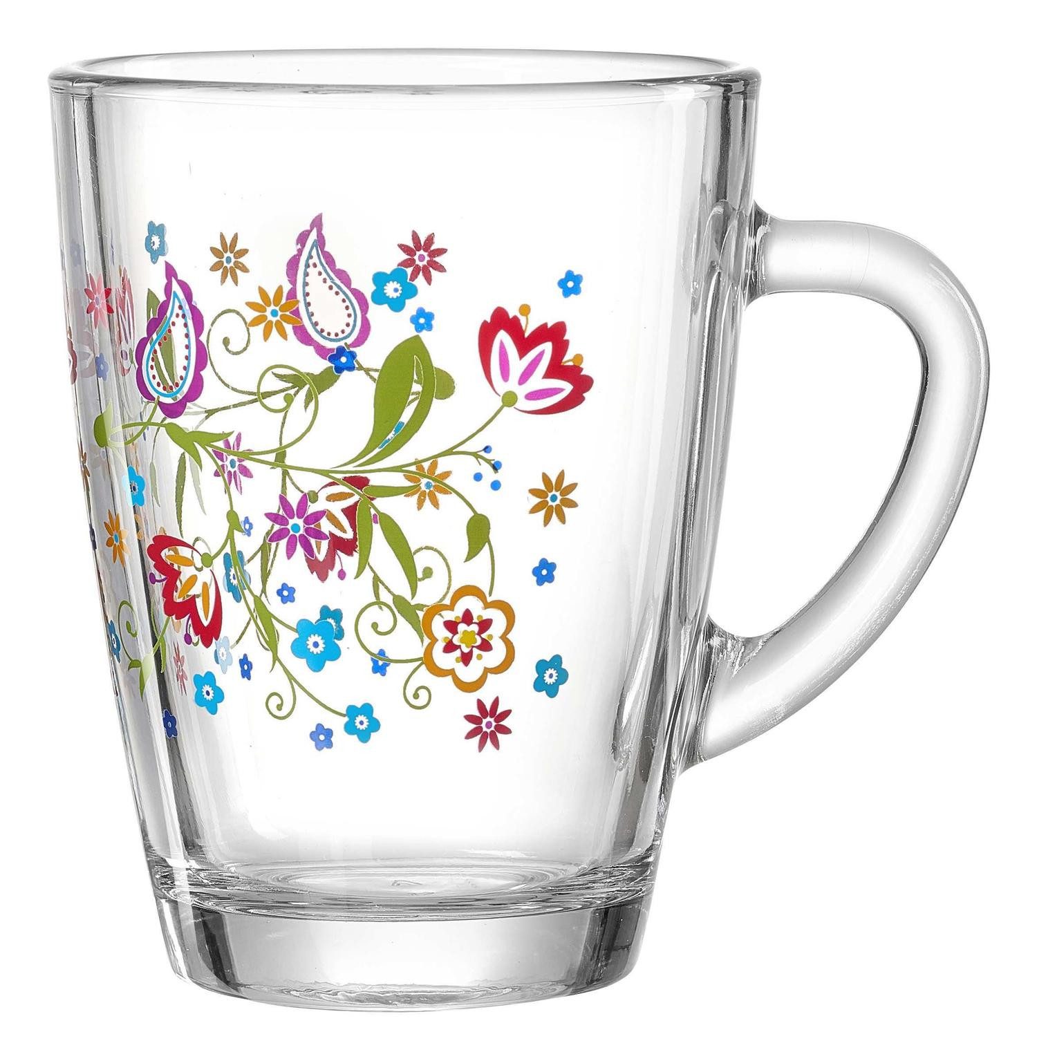 Ritzenhoff & Breker Becher Kaffeebecher aus Glas mit Paisley Blüten Dekor 380 ml, Glas