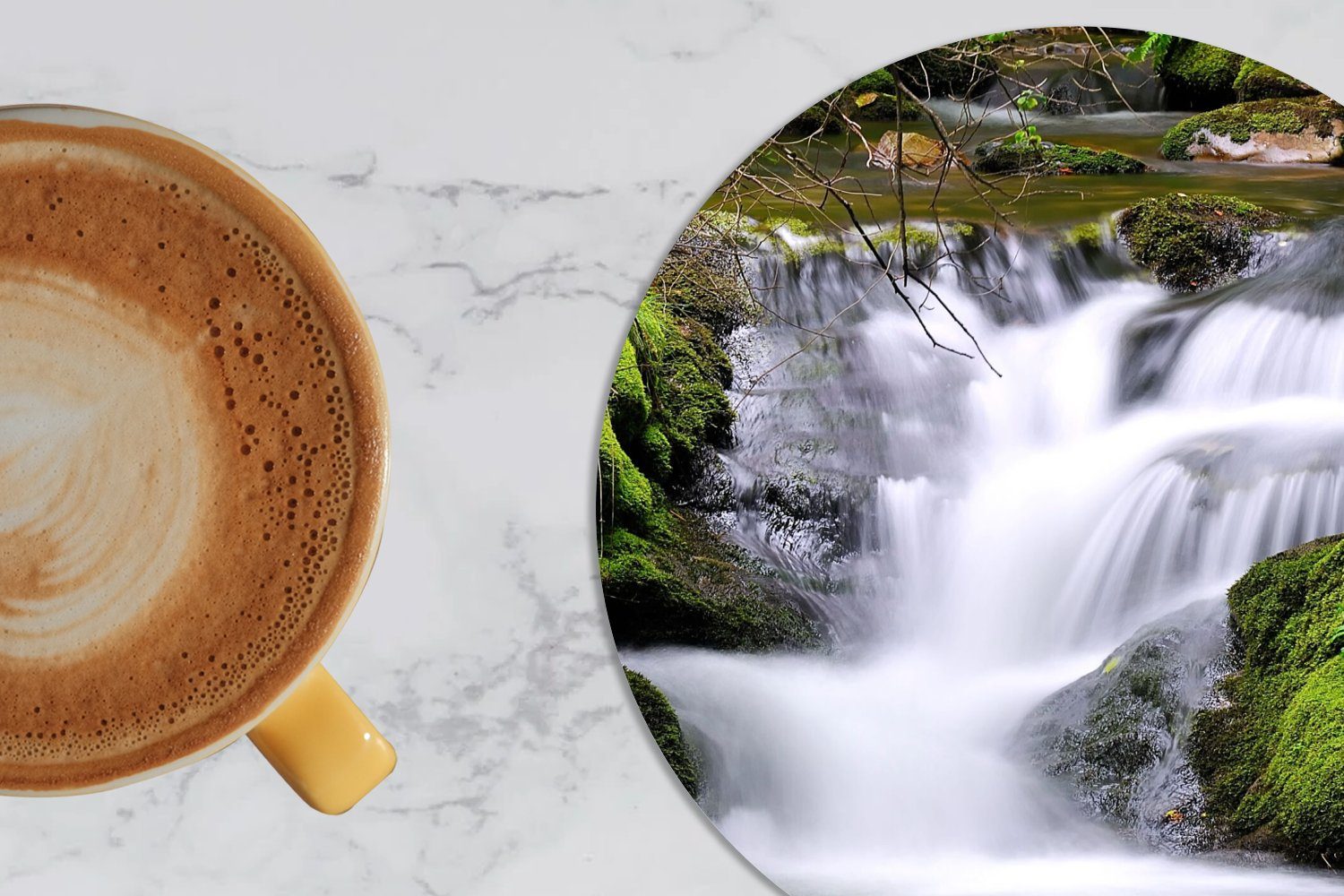 6-tlg., Tasse, MuchoWow Natur Becher für Zubehör Tassenuntersetzer, Wasser Wasserfall, - - Getränkeuntersetzer, Korkuntersetzer, Gläser, Glasuntersetzer