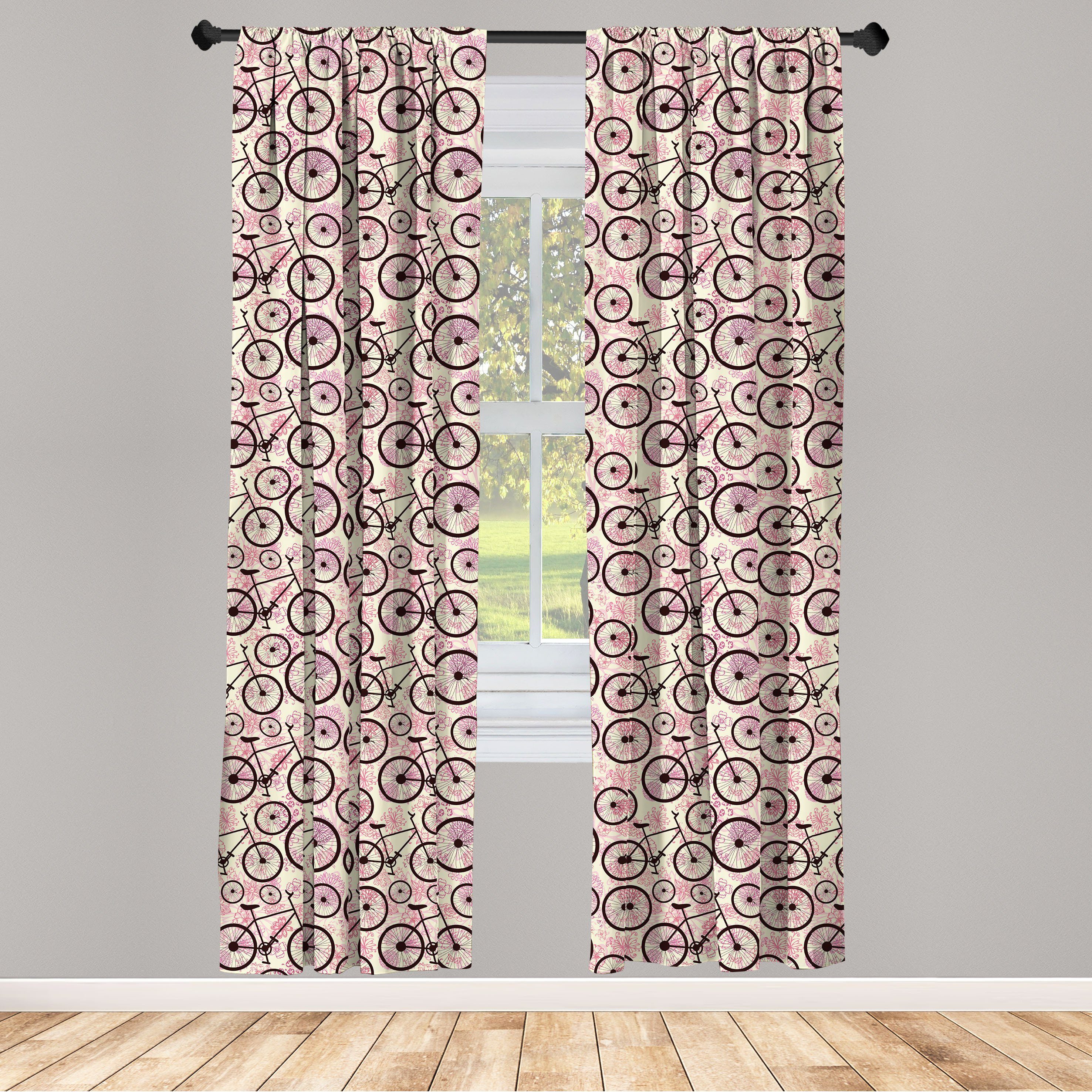 Gardine Vorhang für Wohnzimmer Schlafzimmer Blumen-Gekritzel Abakuhaus, Fahrrad Microfaser, Dekor, Rosa