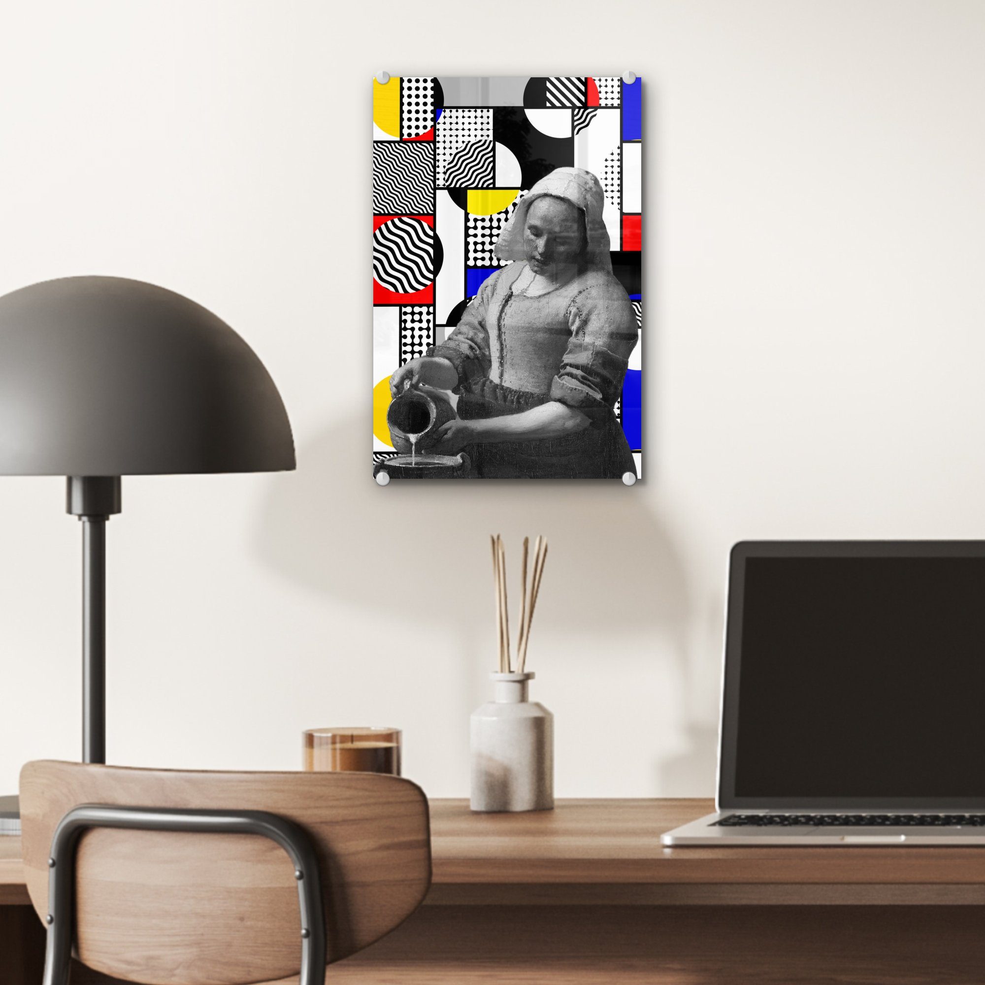 Acrylglasbild - - Mondrian Collage (1 Glas Bilder MuchoWow Milchmädchen, Foto Glas - Wanddekoration - Glasbilder Wandbild auf St), auf -
