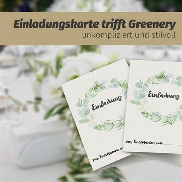 bigdaygraphix Kommunionskarte 10 Einladungskarten zur Kommunion - Eukalyptus, Mit Lückentext zum Ausfüllen