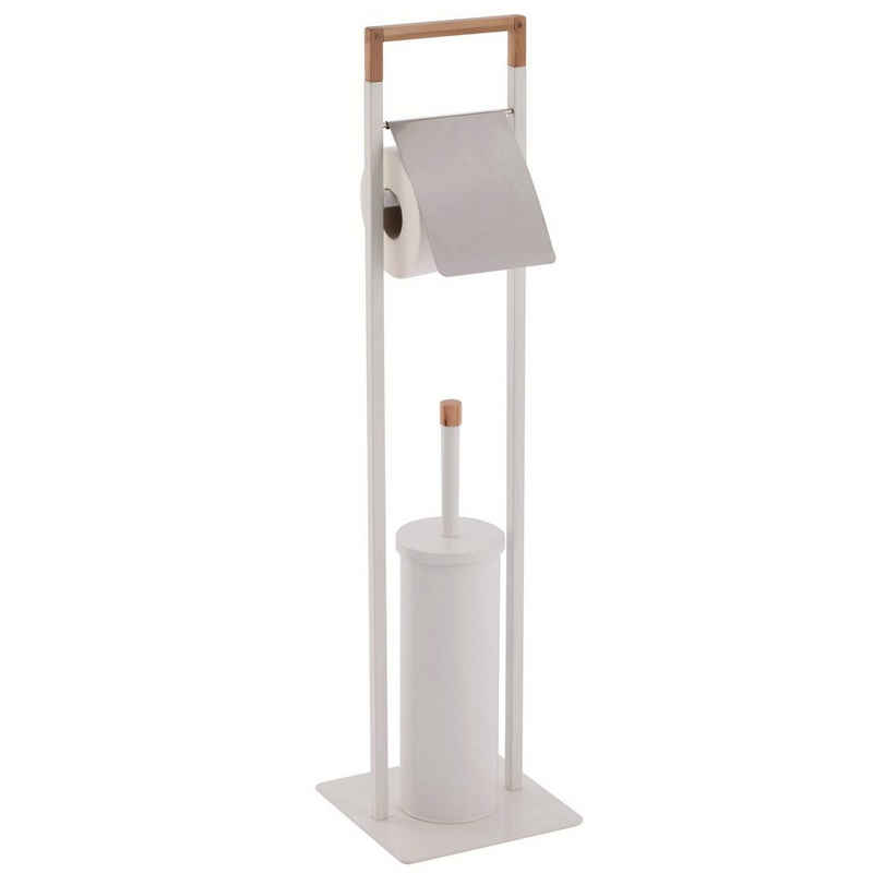 spirella Toilettenpapierhalter »NATURA«, WC Standgarnitur, 2 in 1: Toilettenbürste mit Rollenhalter, herausnehmbarem Innenbehälter, Stahl / Bambus, weiß, 19x19x74,5 cm