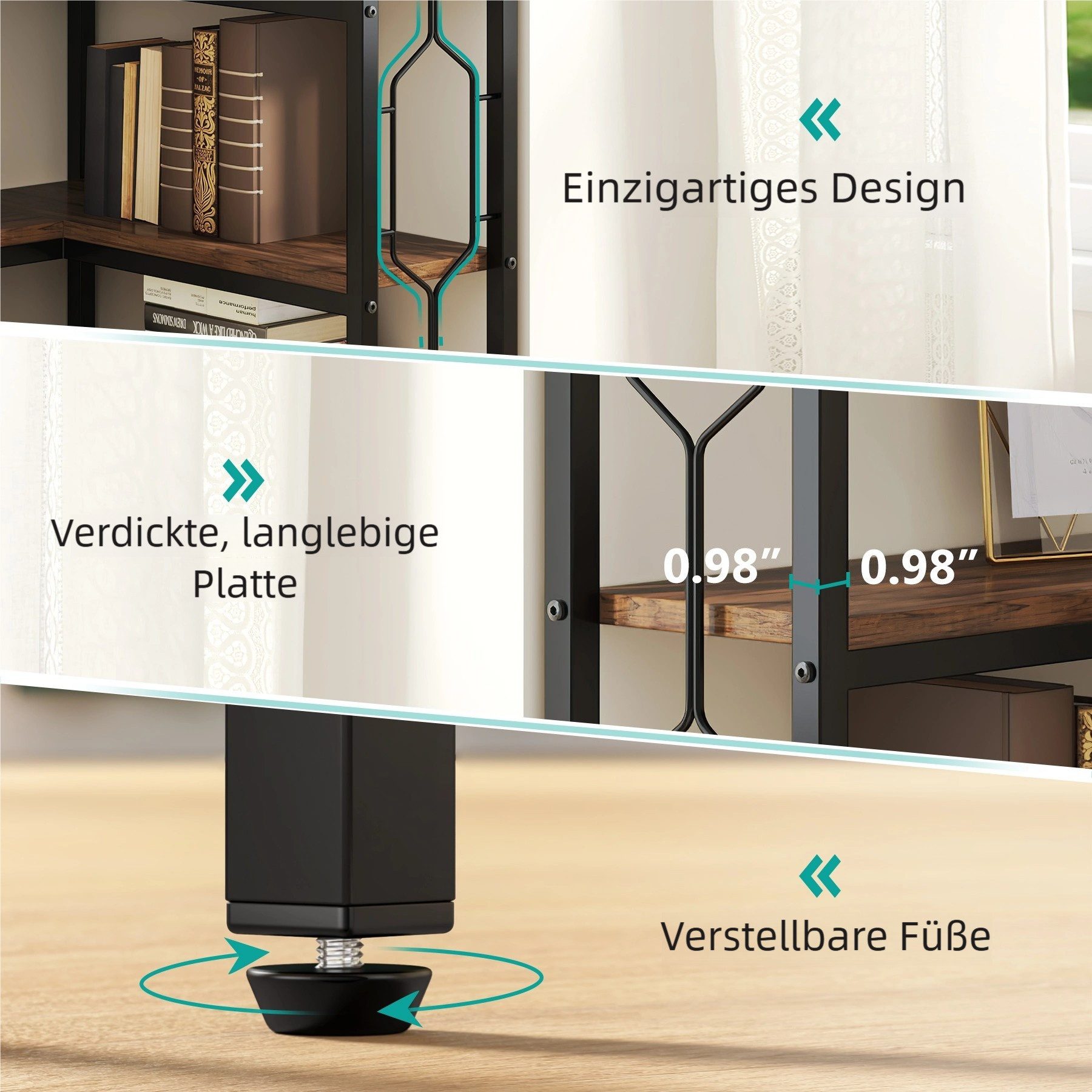 Tribesigns Bücherregal Eck-Bücherregal, 7-stöckiges Industrielles Eckregal, Freistehendes Lagerregal für Wohnzimmer, Küche, Home Office