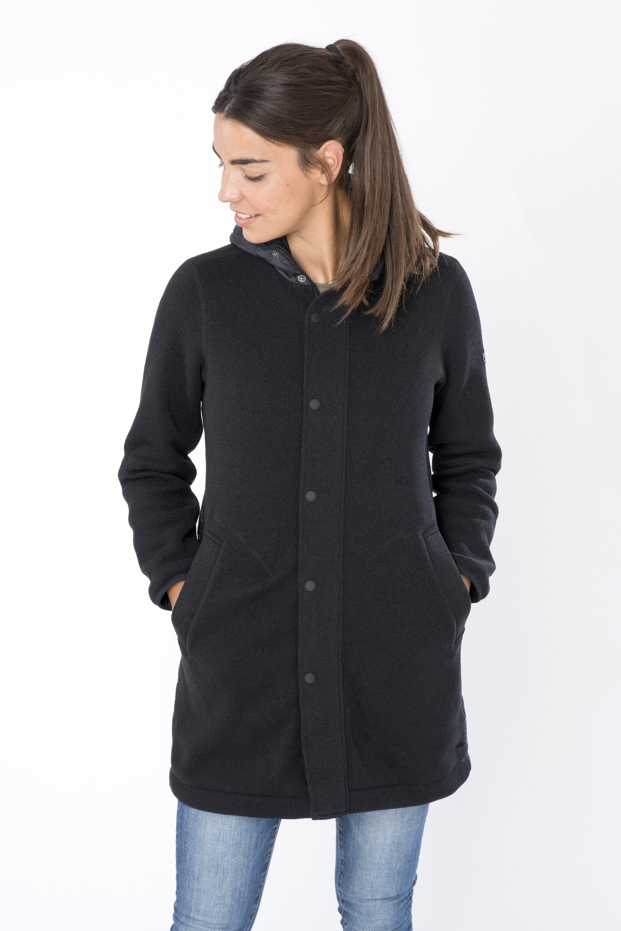 SUPER.NATURAL Outdoorjacke Funktionsjacke W COMBUSTION COAT Reißverschluss unter Knopfleiste versteckt, feinster Merino-Materialmix