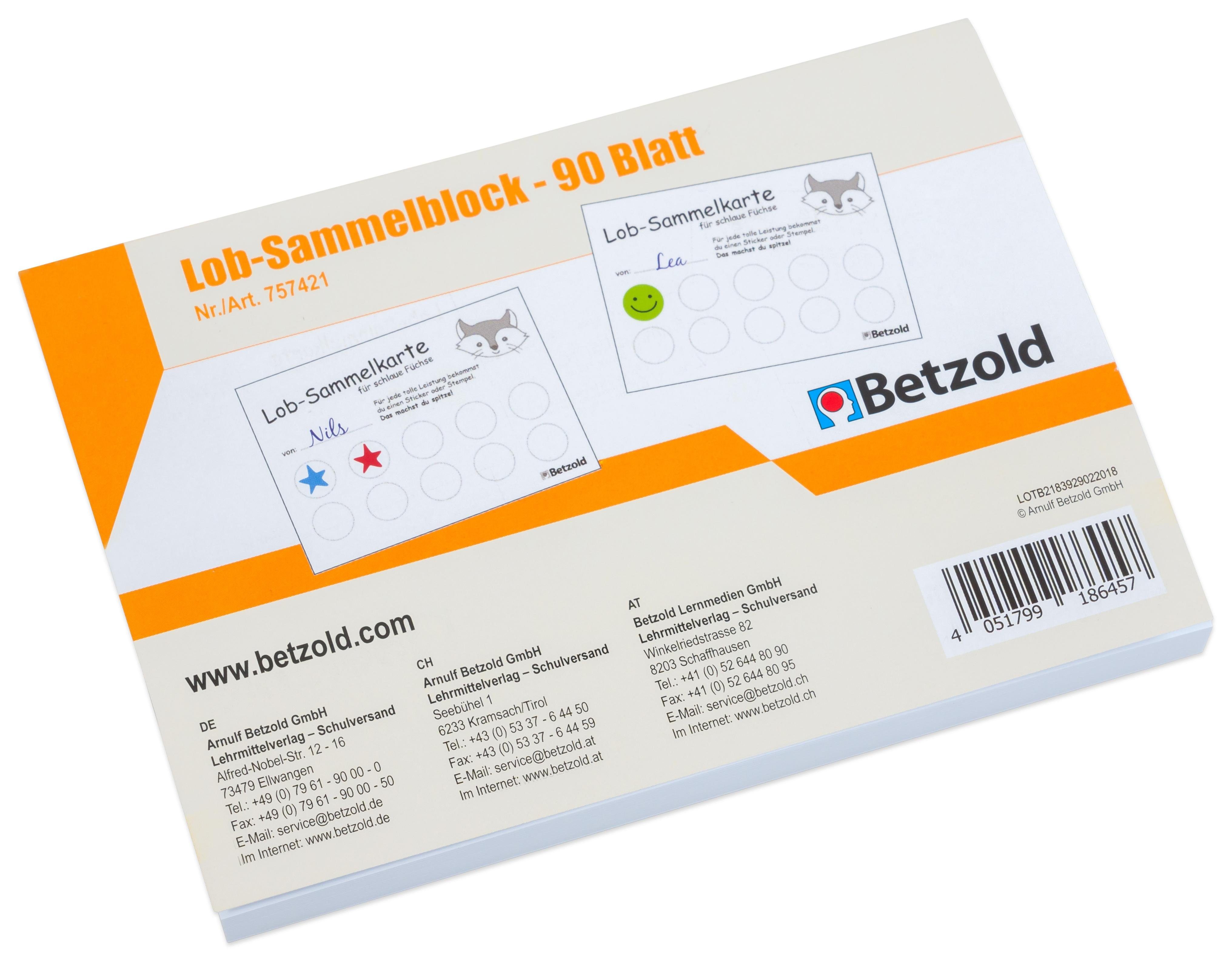 Betzold Notizblock Lob-Sammelblock, DIN A6, 90 Blatt – Belohnungssystem Kinder