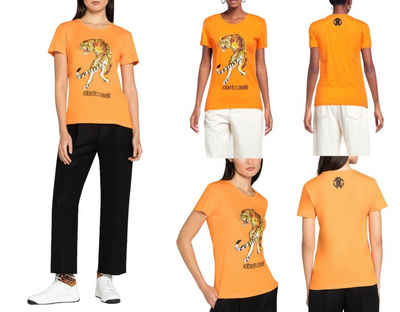 roberto cavalli T-Shirt ROBERTO CAVALLI RC TIGER PRINT LOGO COTTON T-SHIRT TOP LOUNGE ICONIC S