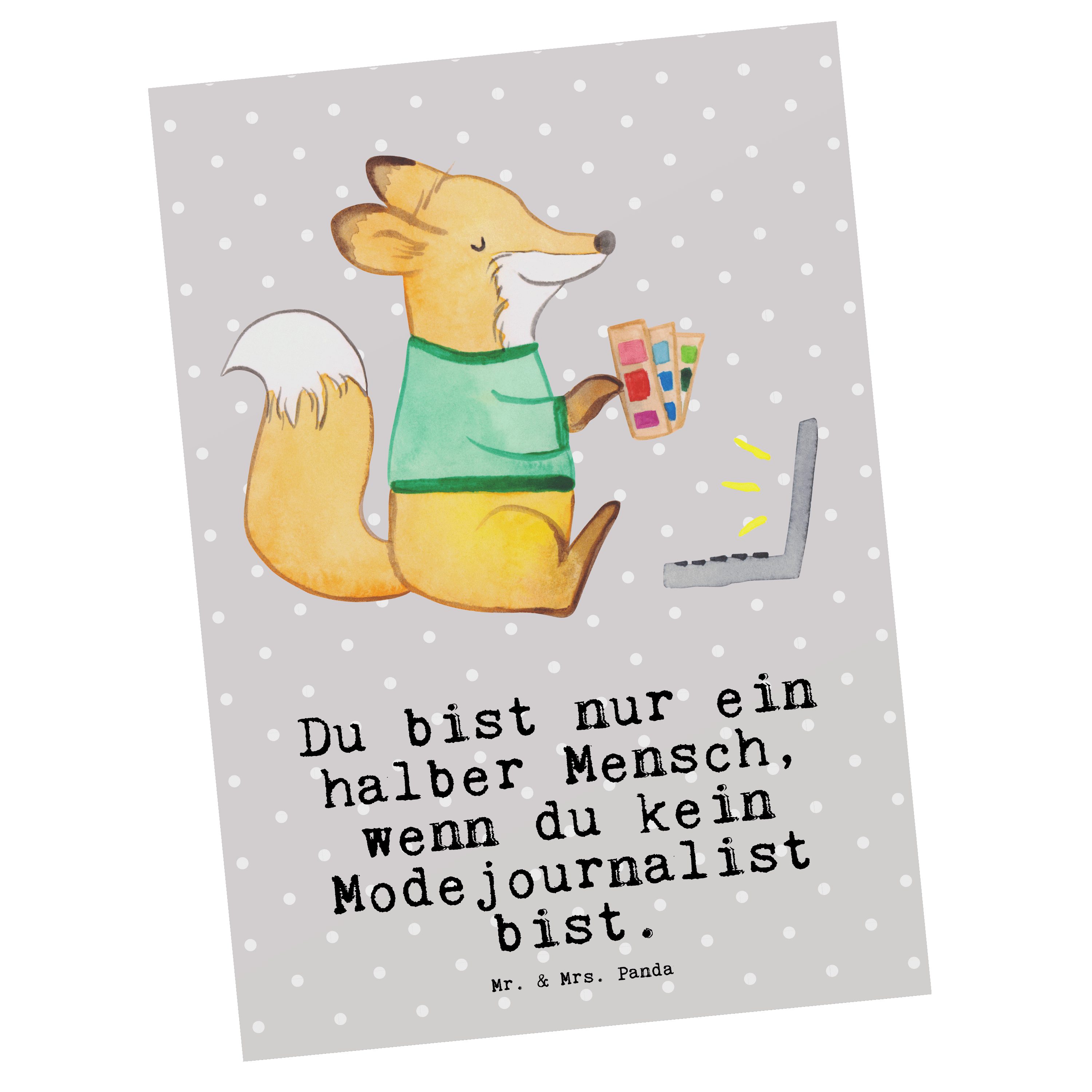 Mr. & Mrs. Panda Postkarte Modejournalist mit Herz - Grau Pastell - Geschenk, Einladungskarte, R