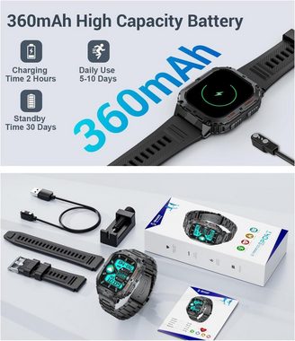 FoxBox GFSML17-D IP68 Wasserdichter Männer's Smartwatch (1,9 Zoll), Fitness-Tracker mit Schrittzähler und Blutdruckmessgerät