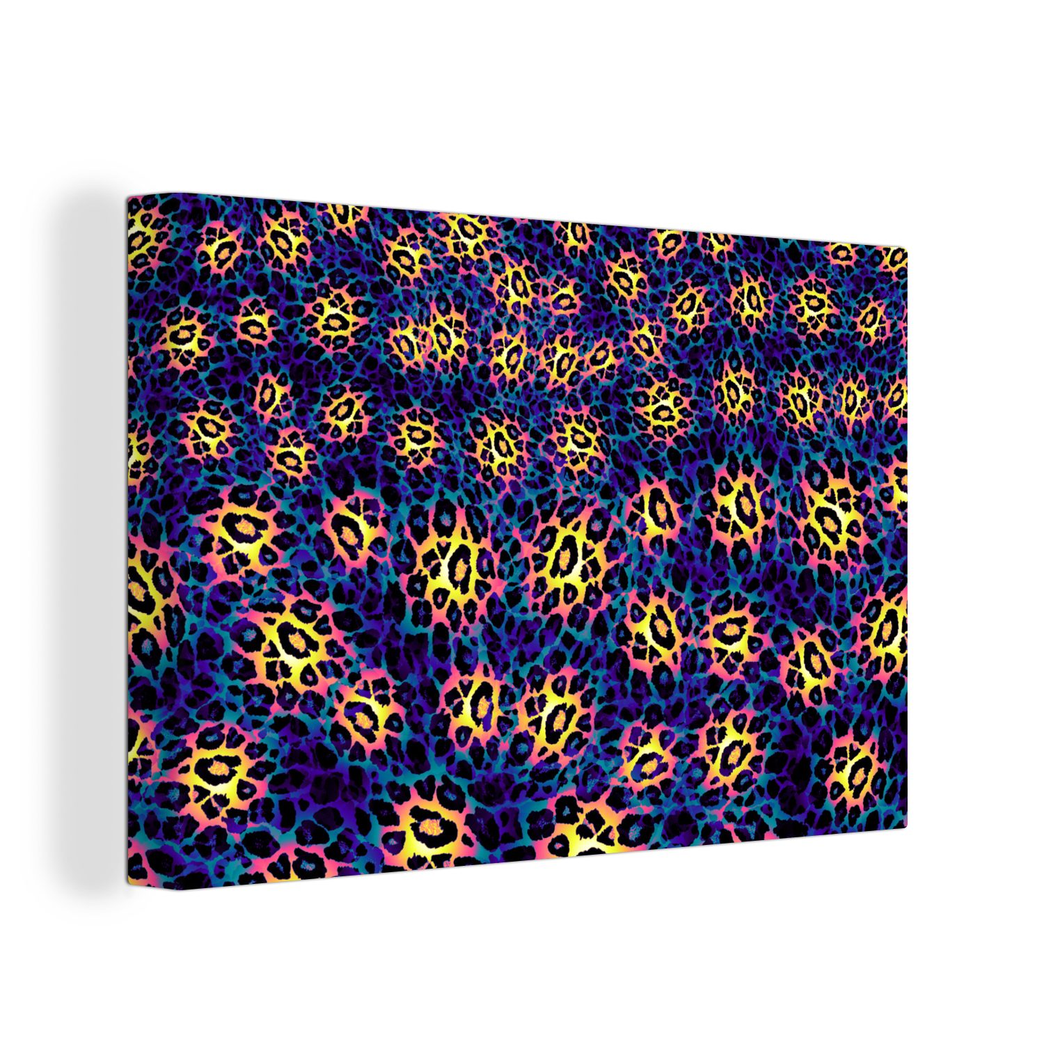 (1 OneMillionCanvasses® Gelb - Wandbild Blau, 30x20 Leinwandbilder, Leopardenmuster Wanddeko, Design St), cm - - Aufhängefertig, Leinwandbild