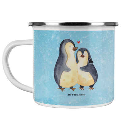 Mr. & Mrs. Panda Becher Pinguin umarmen - Eisblau - Geschenk, Edelstahl Trinkbecher, Hochzeit, Emaille, Liebevolles Design
