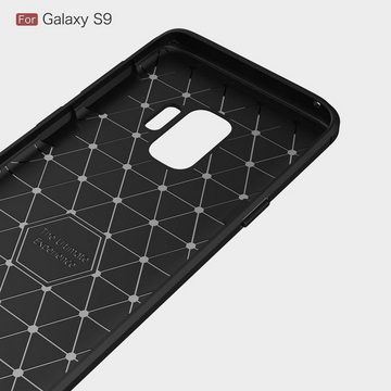 CoverKingz Handyhülle Hülle für Samsung Galaxy S9 Handyhülle Case Cover Silikonhülle Carbon, Carbon Look Brushed Design