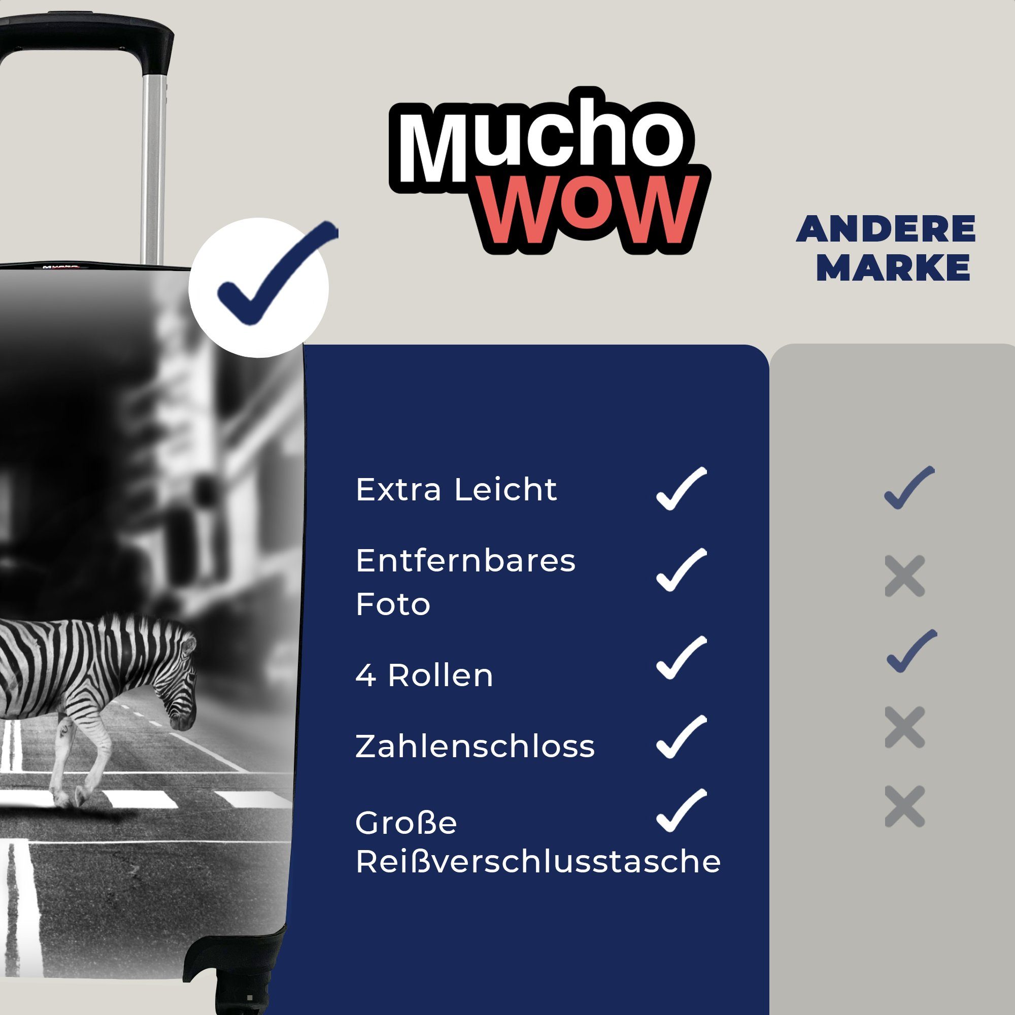 MuchoWow Handgepäckkoffer Zebrastreifen, 4 Rollen, Reisekoffer rollen, mit Reisetasche Trolley, Handgepäck Ferien, für