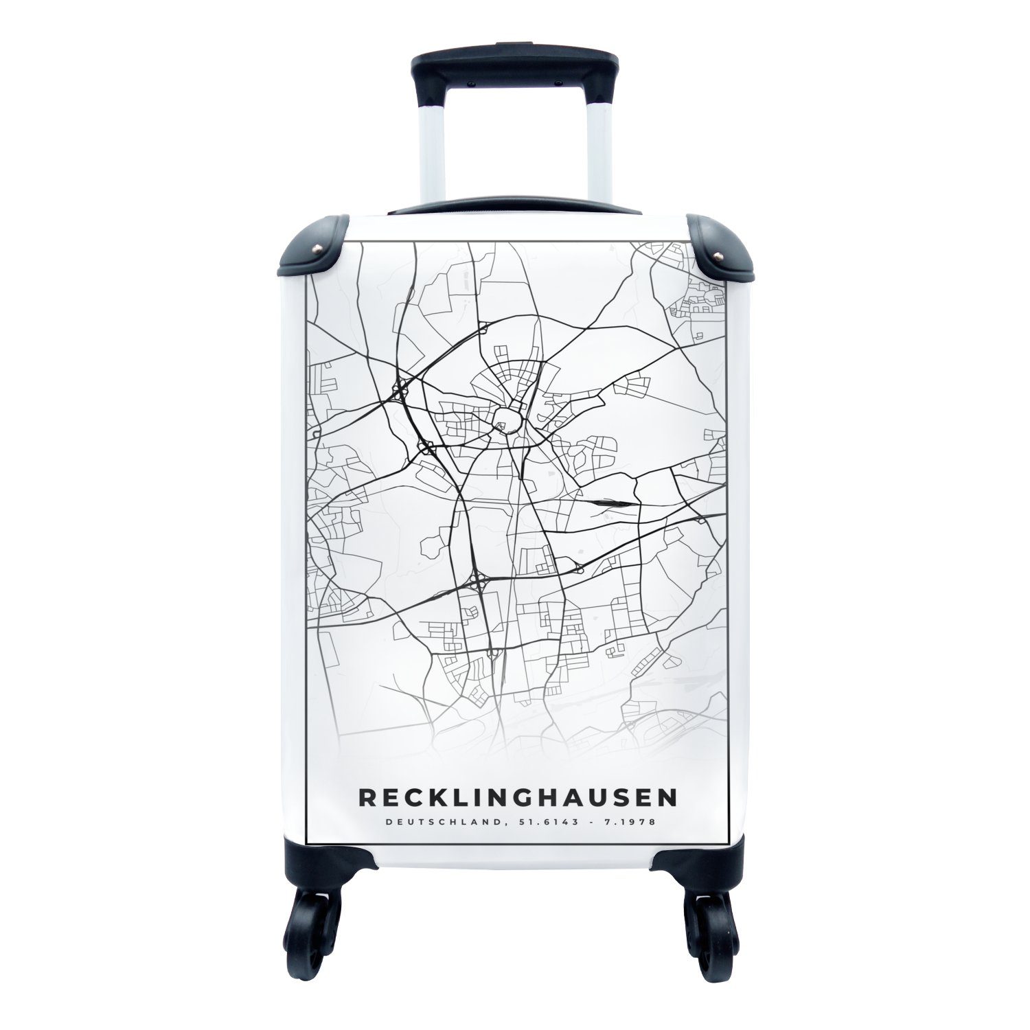 MuchoWow Handgepäckkoffer Karte - Recklinghausen - Karte - Stadtplan, 4 Rollen, Reisetasche mit rollen, Handgepäck für Ferien, Trolley, Reisekoffer