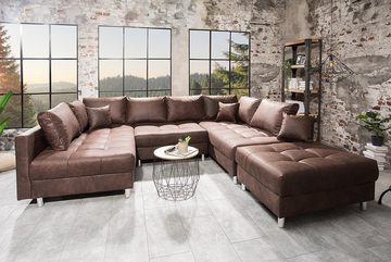 riess-ambiente Wohnlandschaft KENT 305cm braun, Set 2 Teile, Wohnzimmer · XXL · U-Form · Federkern · Microfaser · Hocker & Kissen