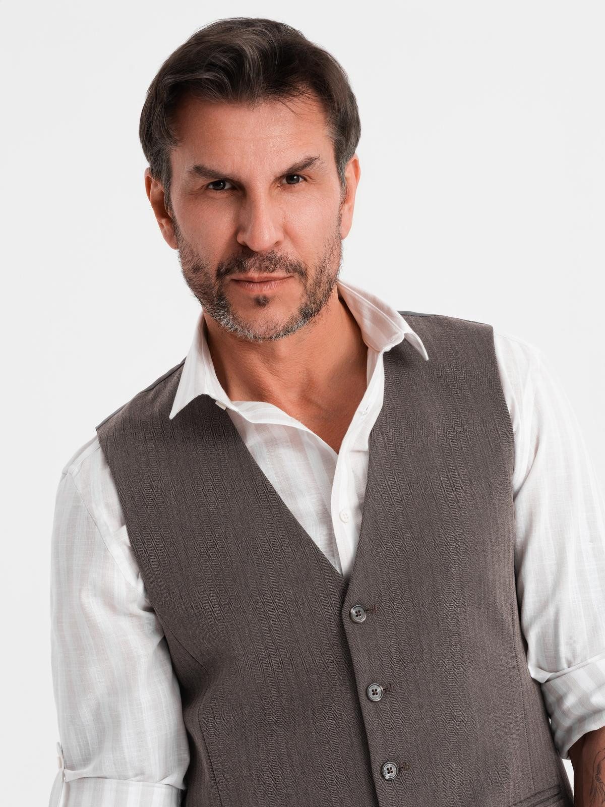 OMBRE Anzugweste Elegante Herren-Weste mit Fischgrätmuster SLIM FIT