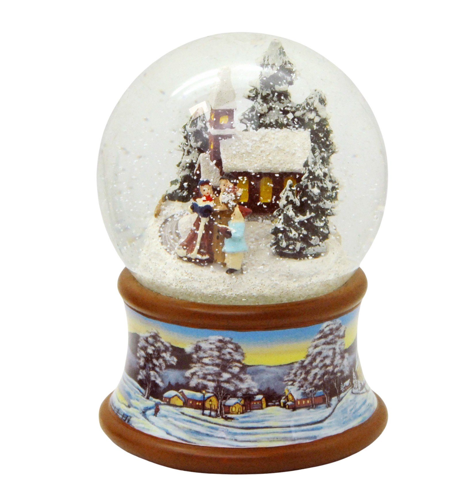 MINIUM-Collection Schneekugel Weihnachtsspaziergang Sockel Winterlandschaft braun Spieluhr 10cm