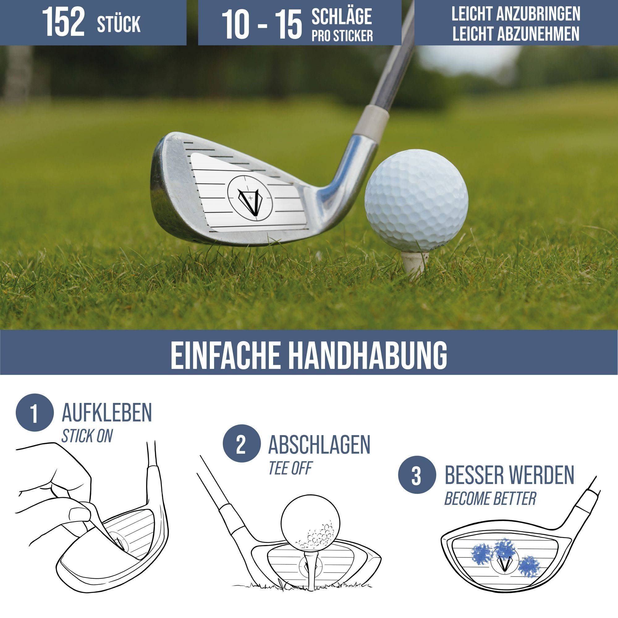 Vendix Golftee 152x Golf Impact Sticker - Impact Tape für ganzjähriges Training, Für Eisen