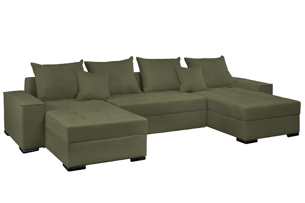 riess-ambiente Wohnlandschaft LODGE 315 cm grün – Cord, U-Form, Schlaffunktion, FSC-zertifiziert, Set 1 Teile, XXL-Sofa mit Bettkasten & Federkern – ideal fürs moderne Wohnzimmer