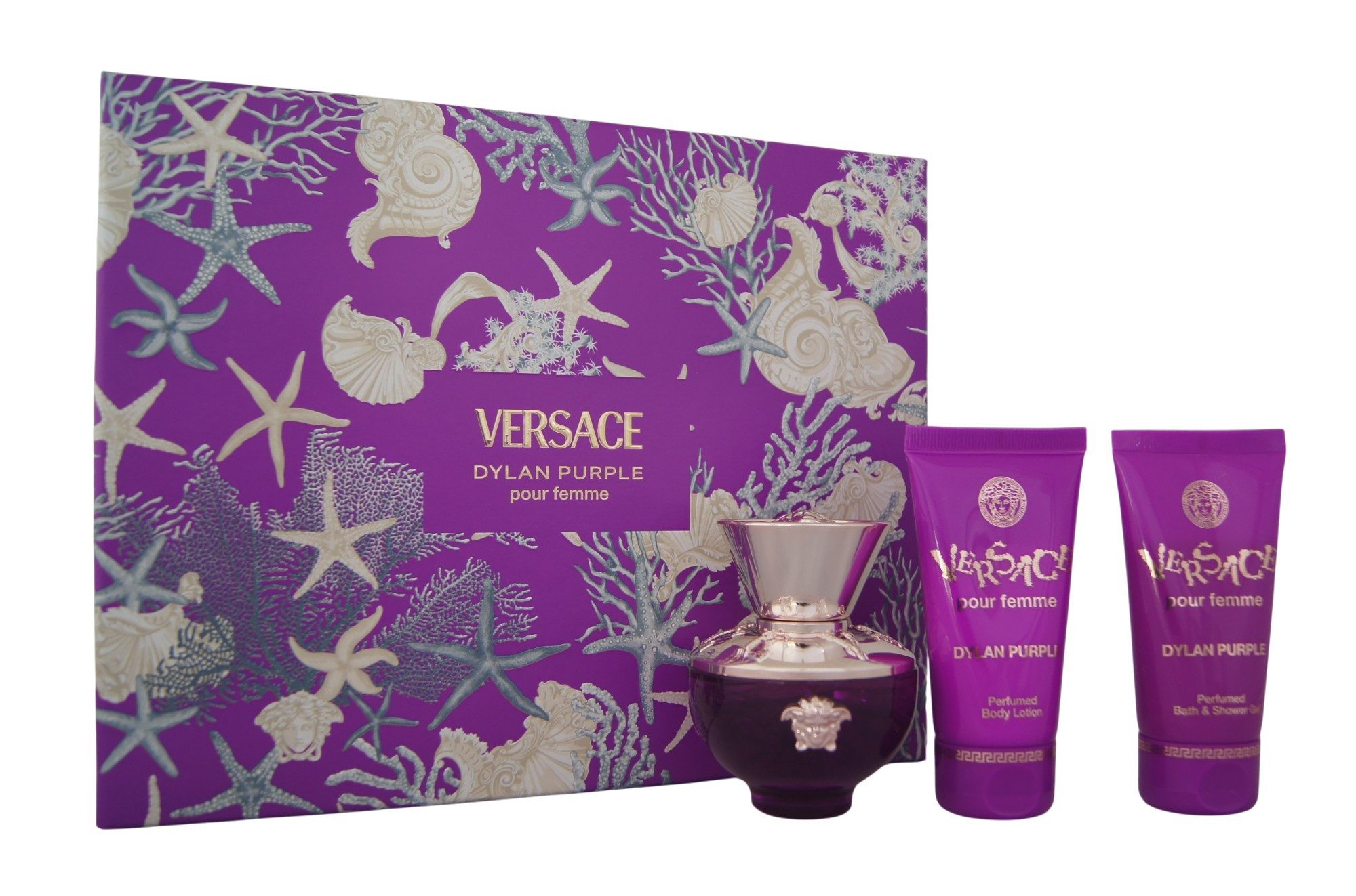 Versace Duft-Set Versace Dylan Purple pour femme Eau de Parfum 50ml + BL 50ml & SG 50ml, 1-tlg.