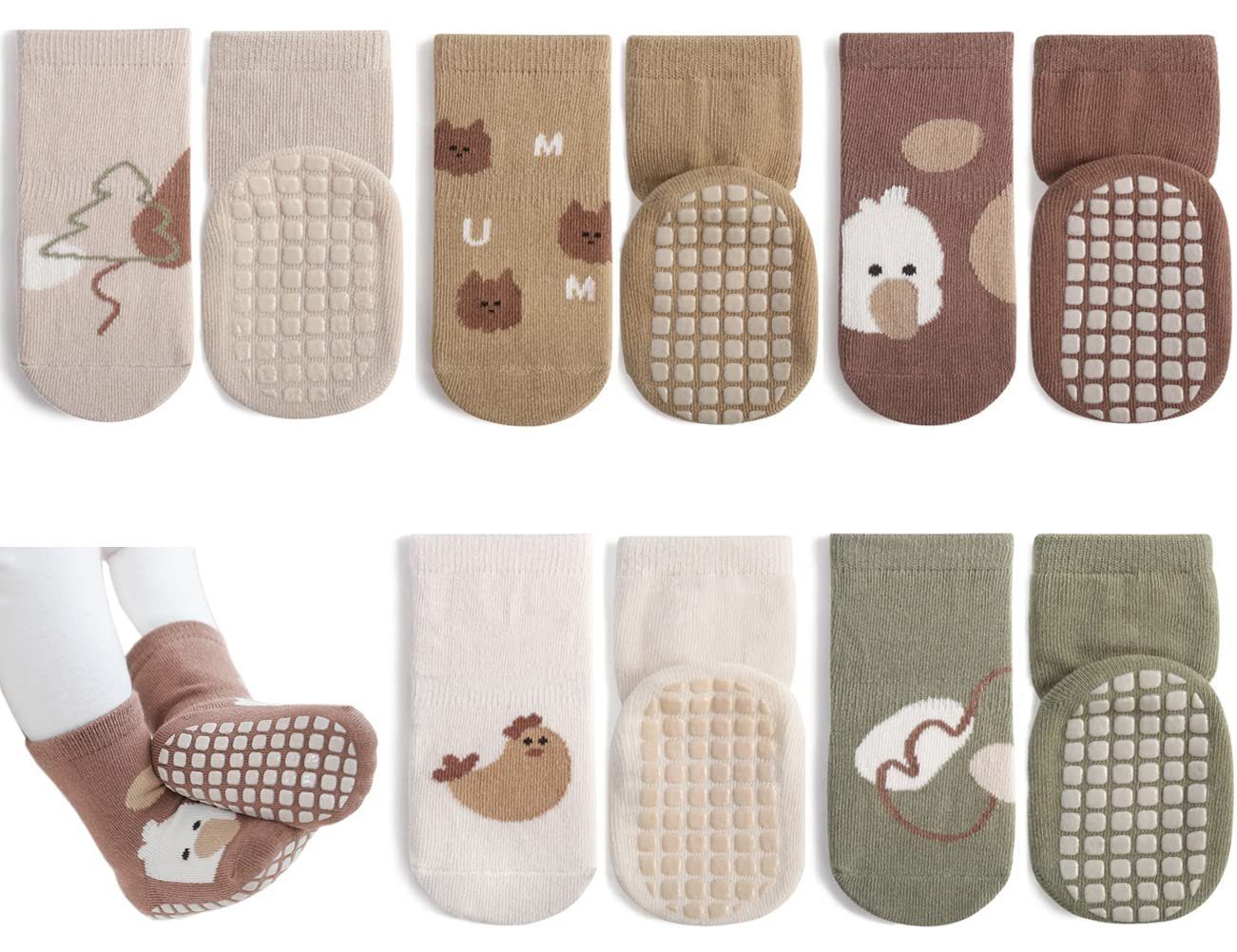 POCHUMIDUU Kuschelsocken Rutschfeste Socken für Baby Mädchen Jungen (5-Paar, Sportsocken Stoppersocken) 5 Paar Kinder Anti Rutsch Socken