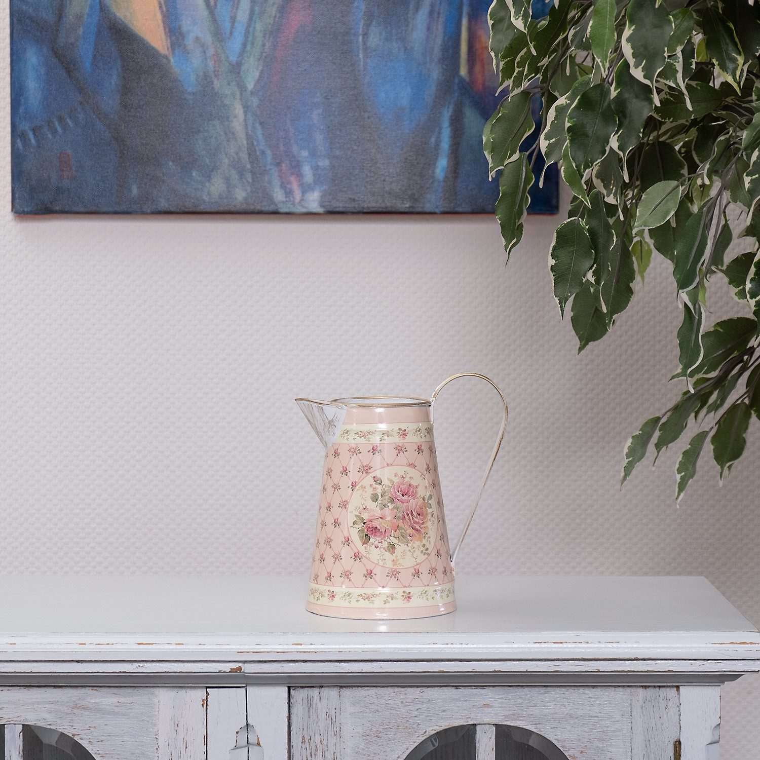 Moritz Gießkanne Gießkanne Zink mit Blütenmotiv Retro Design (Gießkanne), Dekoration Deko Blumentopf Umtopf Trockenblume Topf Übertopf Kanne