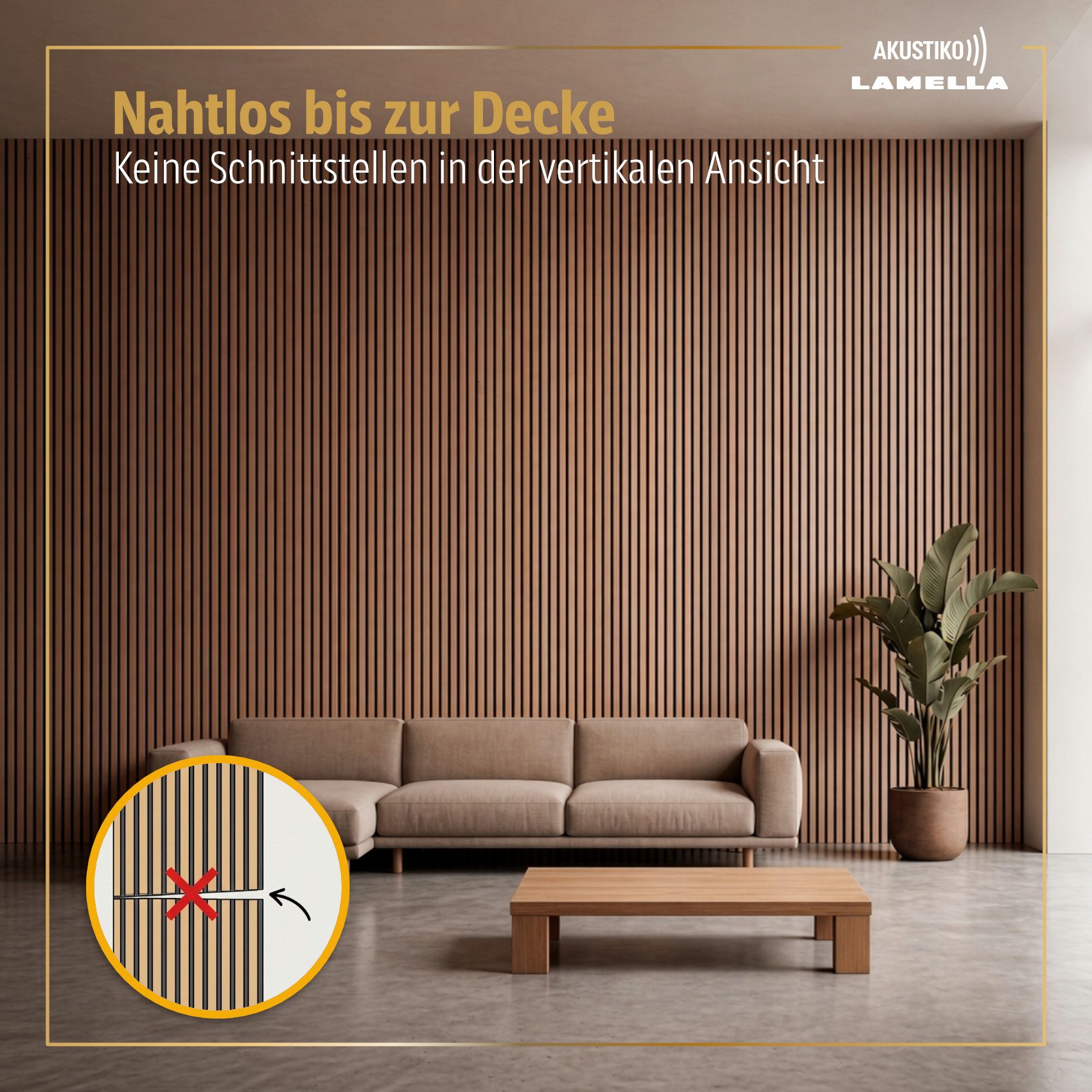 AKUSTIKO Wanddekoobjekt (Lamella Akustikpaneele 2 Stück 280x60cm - flexible Filz MDF Wandpaneele fugenlos - überlappende Holz Lamellenwand Akustikfilz - Akustik – Bild 5 von 5
