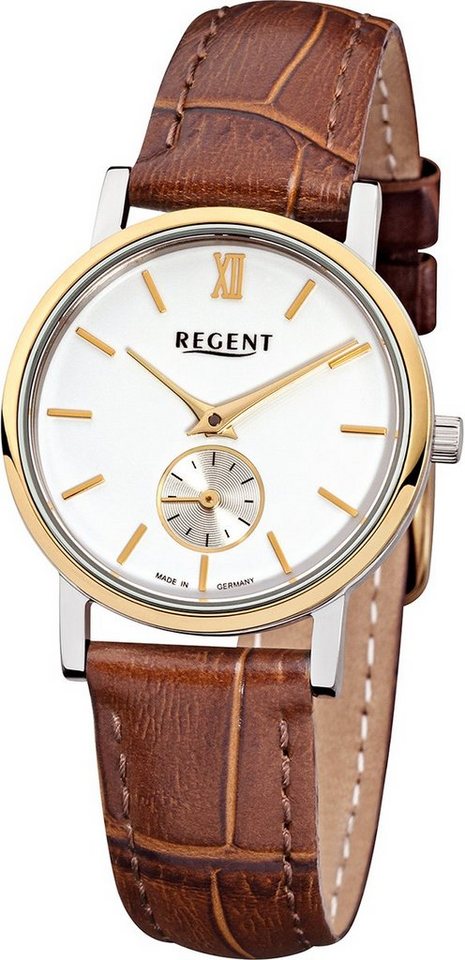 Regent Quarzuhr Regent Damen-Armbanduhr braun Analog, Damen Armbanduhr  rund, klein (ca. 27mm), Lederarmband