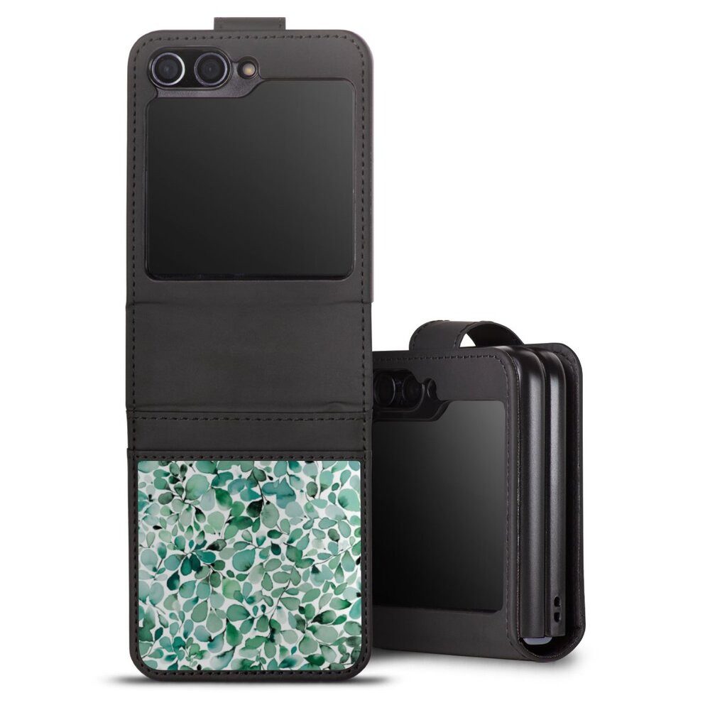 DeinDesign Handyhülle Pastell Wasserfarbe Blätter Watercolor Pattern Leaffy Leaves, Samsung Galaxy Z Flip 5 Hülle Handy Flip Case Wallet Cover