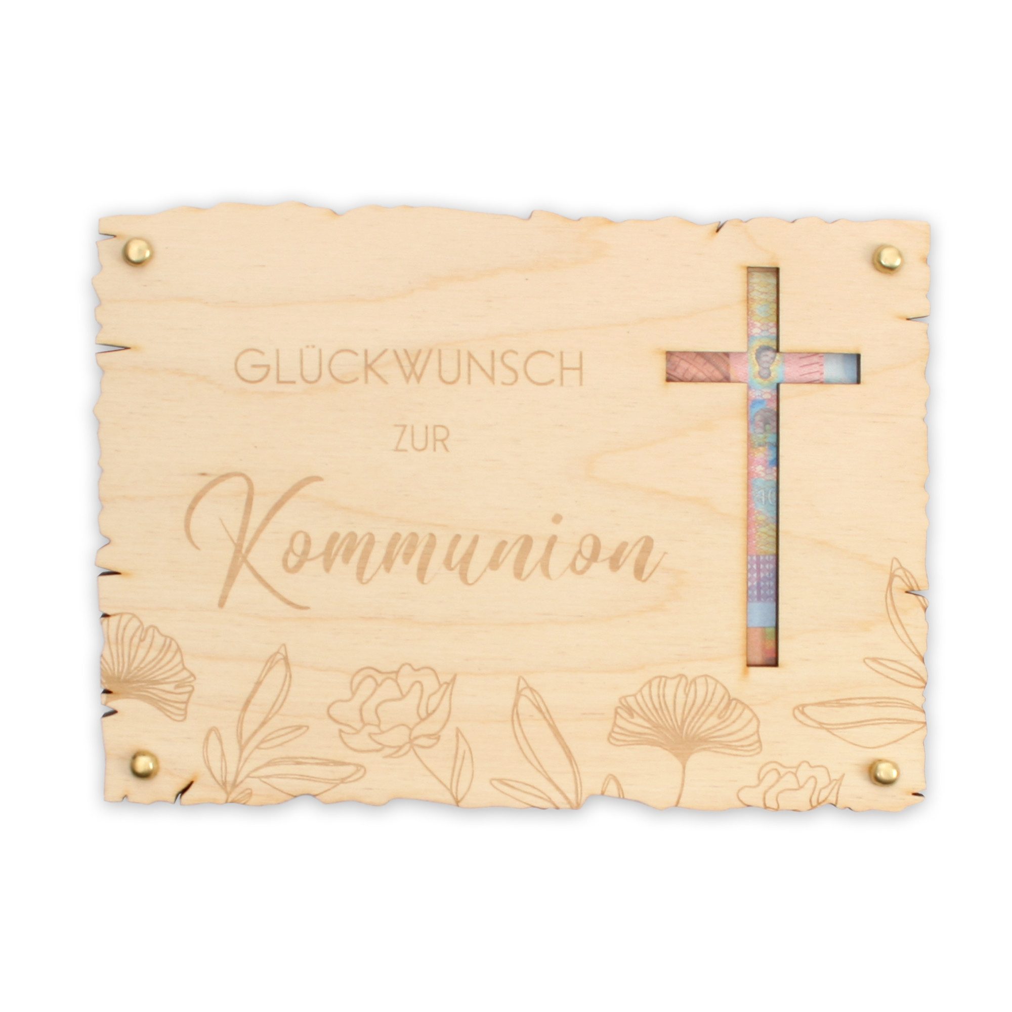Kreative Feder Glückwunschkarte „Glückwunsch zur Kommunion“ - Glückwunsch-Karte aus Holz, Geschenk-Karte für Geldgeschenke; Размер ca.: 14,6 x 19,7cm