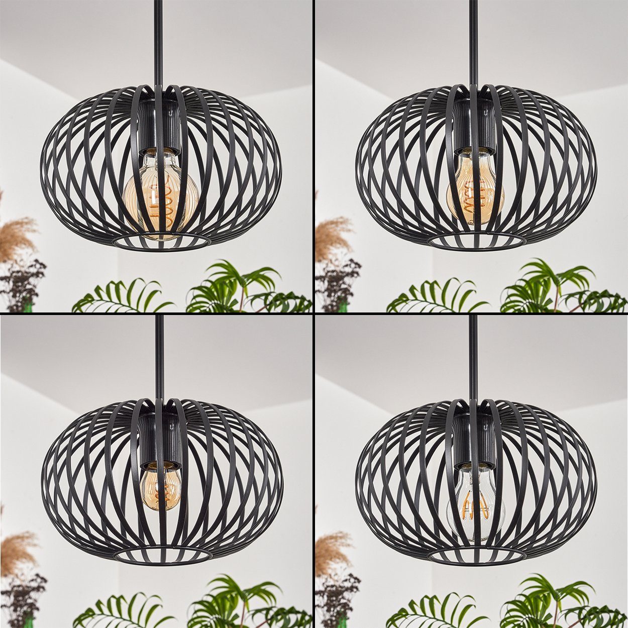 hofstein Hängeleuchte Hängelampe aus Metall/Glas in Schwarz/Chromfarben, ohne Leuchtmittel, Leuchte mit Glasschirmen(30cm),max. 154cm, 4 x E27, ohne Leuchtmittel