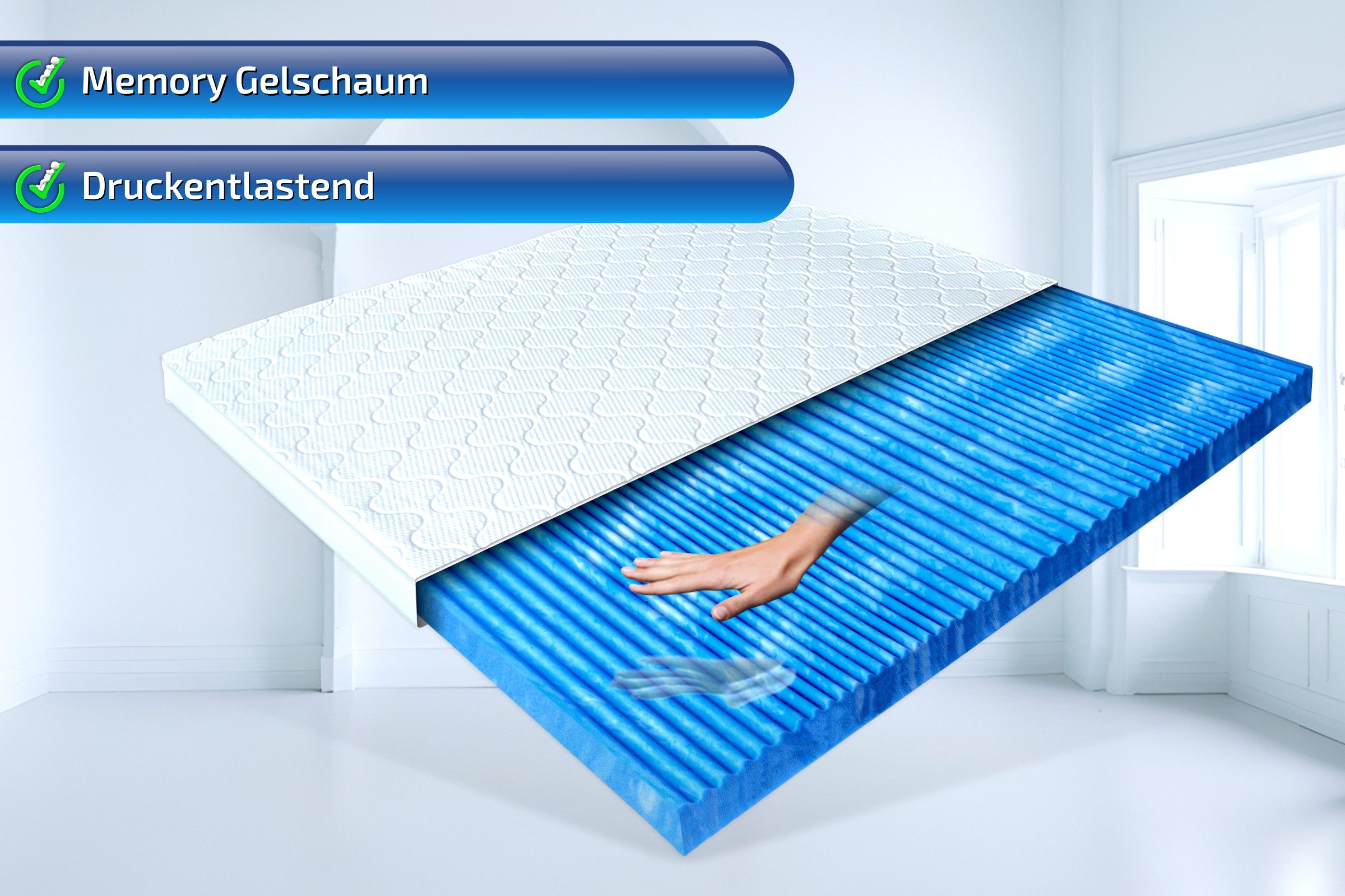 Matratzen Perfekt, Topper Gel mit 7 Zonen VISCO GELAX Schaum, 7 cm hoch, Gelax Gelschaum, Ideal für drucksensitive Menschen geeignet, mit GELAX Technologie