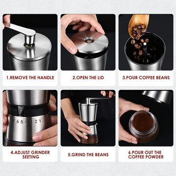 GOOLOO Kaffeemühle Manuell/Hand mit Keramikmahlwerk,mit 8 Mahlstufen Espressomühle, 80,00 g Bohnenbehälter