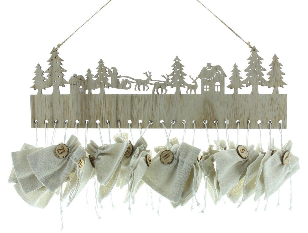 Home-trends24.de befüllbarer Adventskalender Adventskalender Befüllbar Holz Beige Weihnachten Kinder Säckchen, Weihnachten
