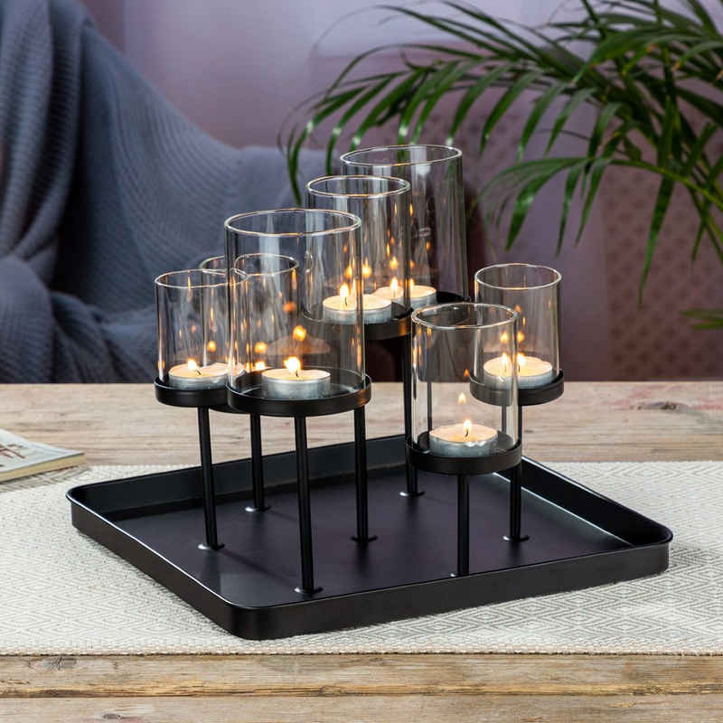 GartenHero Tischkerzenhalter »Kerzenhalter Teelichthalter Kerzenständer Windlicht Glas Kerzentablett schwarz«