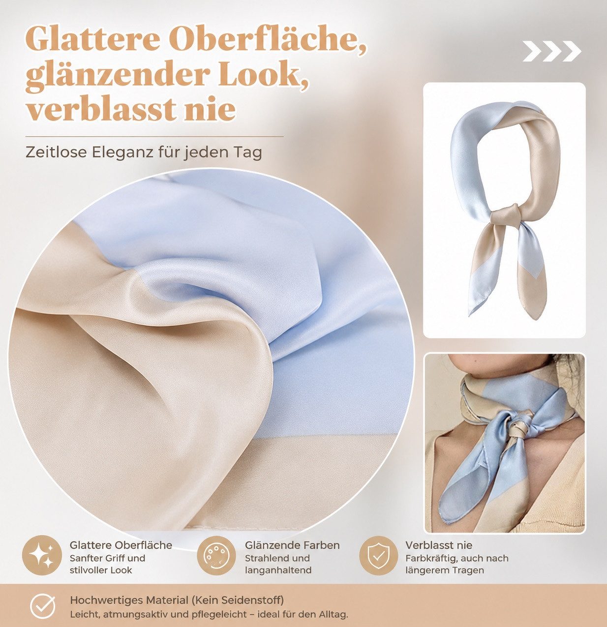 MOPUEA Bandana Damen Halstuch 70×70cm Weiches Tuch aus Polyester für Hals und Taschen, (Faux Seidenschal Seidentuch Kopftuch Vierecktuch, 1-St. for Frauen Seidengefühl Schal Satin Hijab Mode Wraps Haarbänder Band), Geschenk für Frauen/Mutter/Großmutter