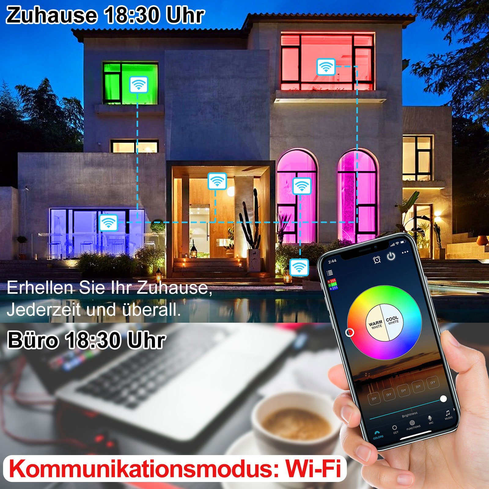 Flush Smart, Millionen Rosnek CCT-Farbtemperatur RGB-Vollfarbe (2700K-6500K), Deckenleuchte RGB, Arten + 28W, (16 LED Mount, dimmbar, Wohnzimmer, Farbeinstellung) Fernbedienung/Sprachsteuerung Schlafzimmer für der