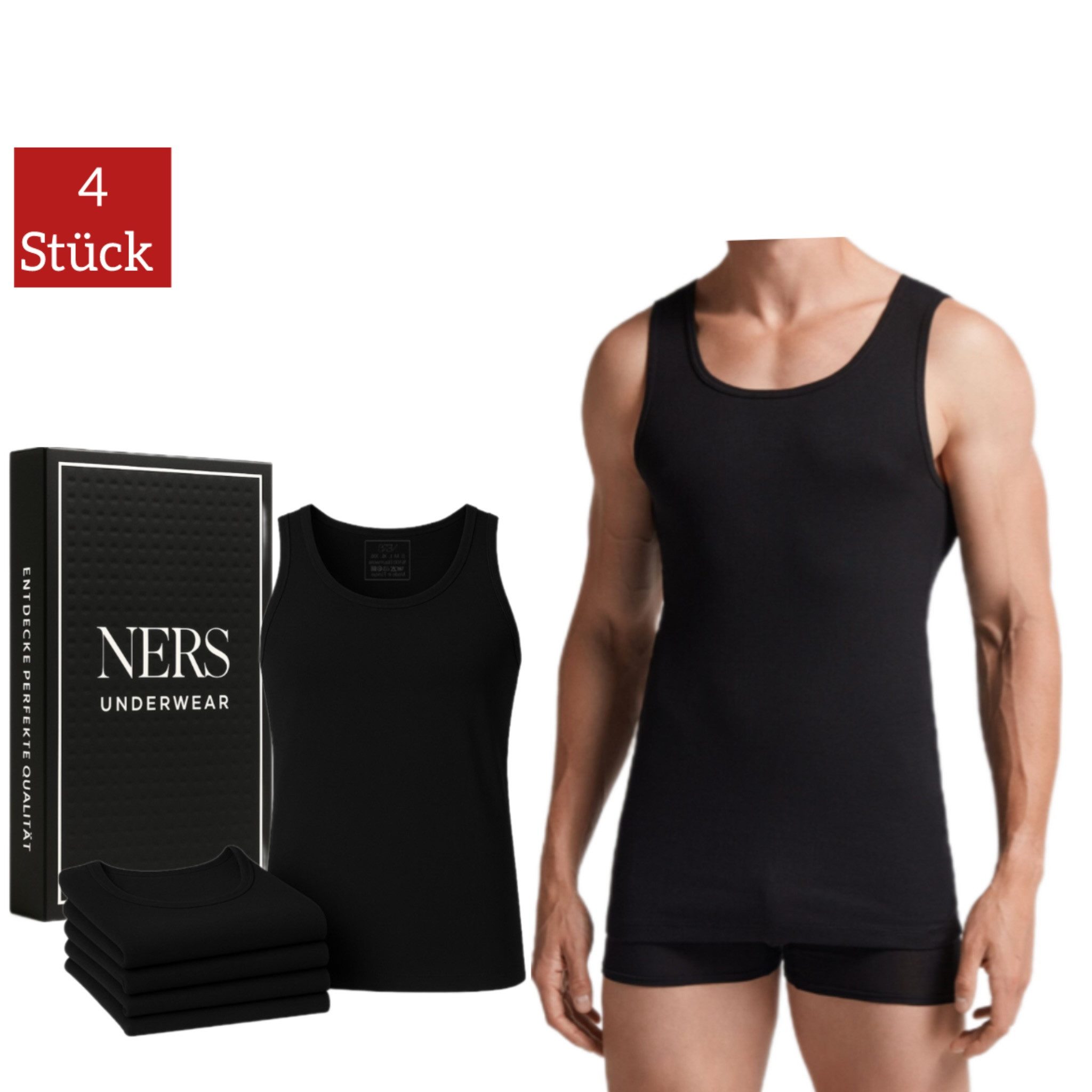 NERS Unterhemd (4er Pack) 100% Baumwolle für Herren Feinripp Tank Top, in Geschenkbox (4-St., 4er-Pack) Premium Qualität Майки, atmungsaktiv & hautfreundlich