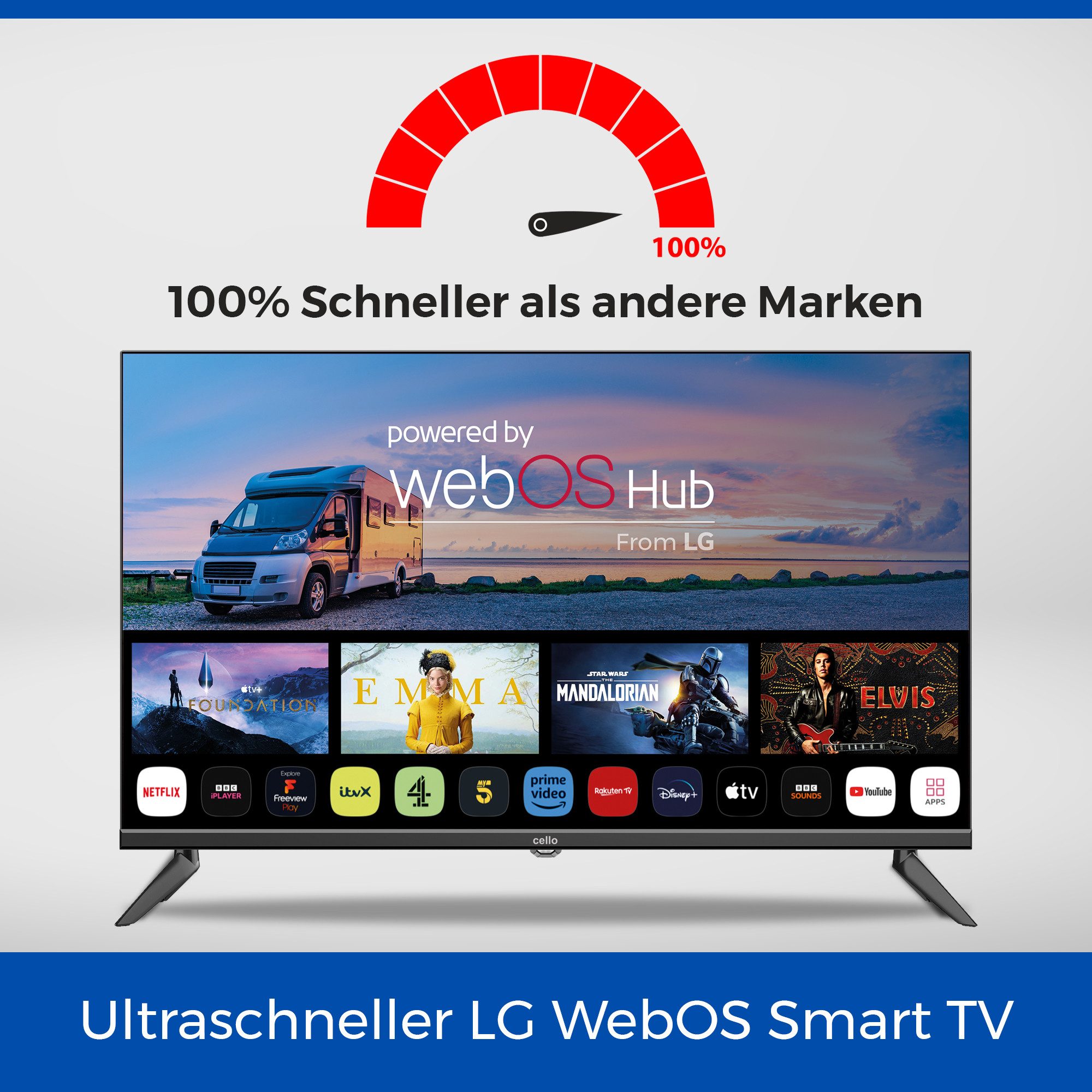 Cello 32 Zoll Camping 12V Smart WebOS Traveller LED-Fernseher (80 cm/32 Zoll, 1366 × 768 (HD Ready), Smart-TV)