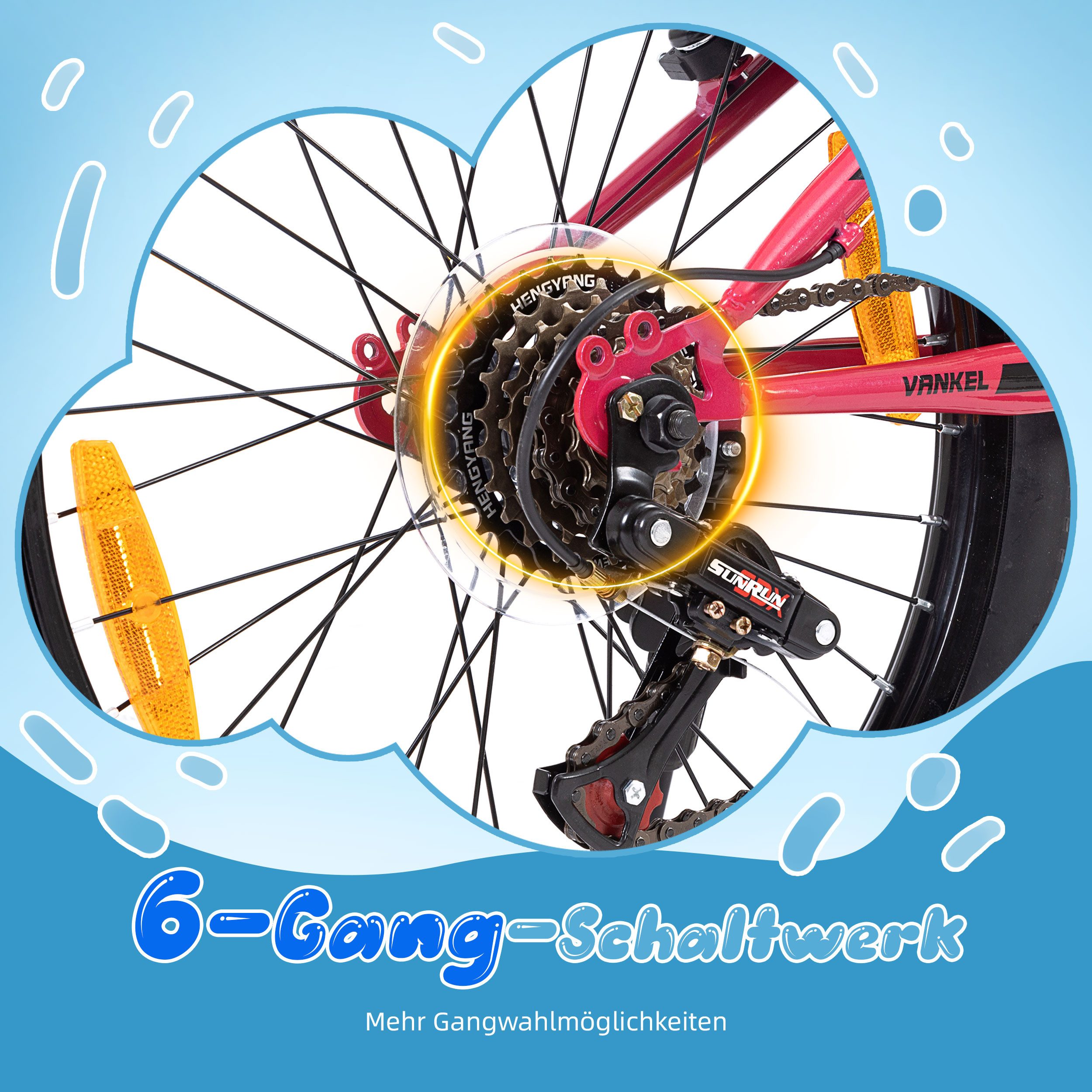 ROMICO Kinderfahrrad 20 Zoll MTB Kinderrad mit 6-Gang, Federgabel & V-Brakes, 6 Gang, Kettenschaltung, Drehgriffschaltung, Reflektoren, verstellbarer Sattel, ab 6 Jahren