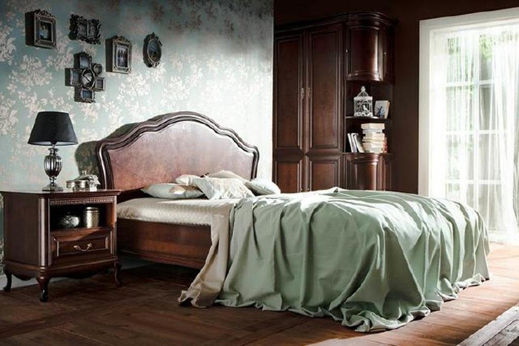 JVmoebel Schlafzimmer-Set, Klassisches Bett Ehebett Doppelbett Lederbett Chippendale  Schlafzimmer Verona V