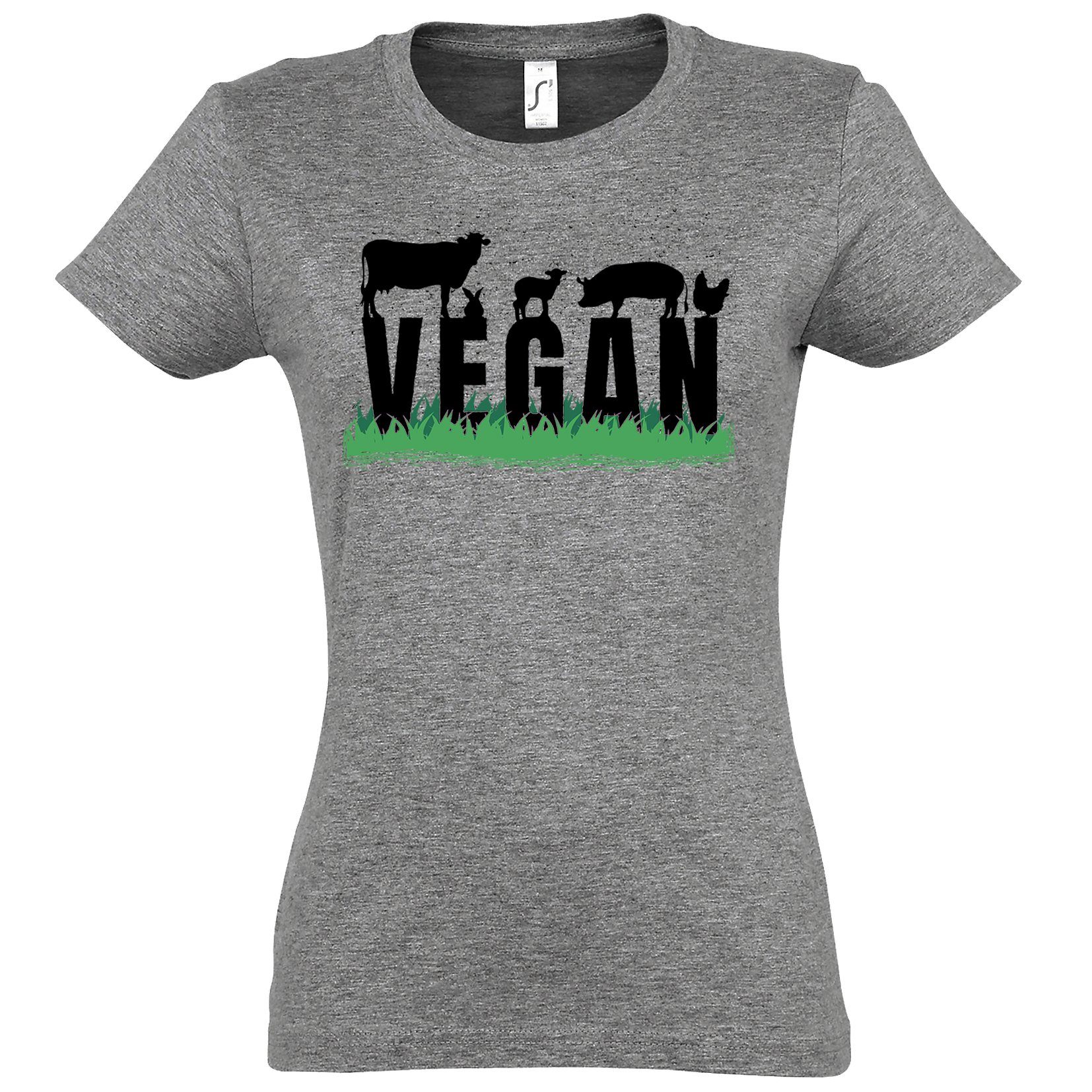 Youth Designz T-Shirt Vegan mit Frontprint Shirt Grau Damen trendigem