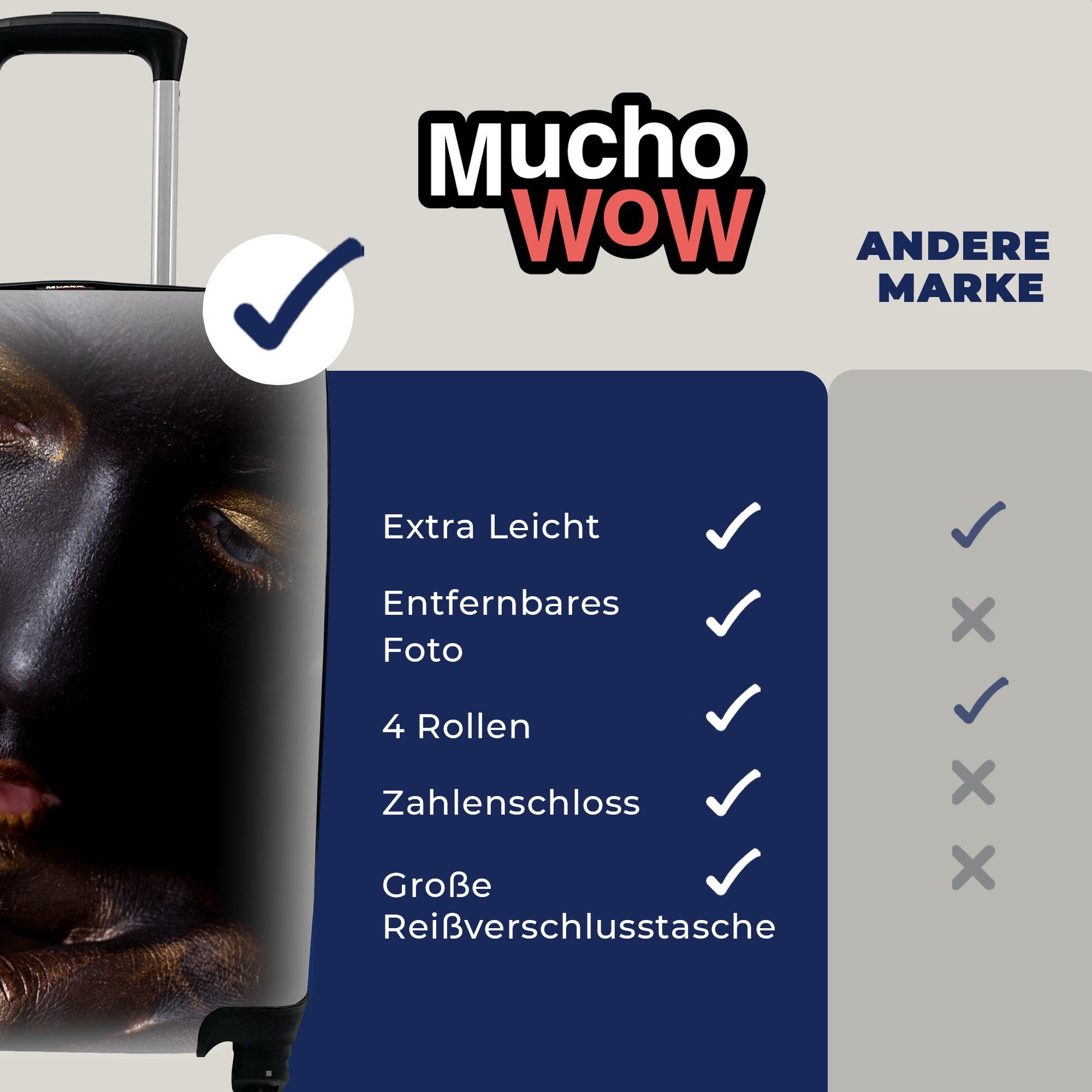 MuchoWow rollen, Handgepäck - Handgepäckkoffer 4 mit Gold Trolley, Reisekoffer Rollen, Frau Reisetasche - Schwarz, Ferien, für