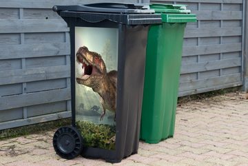 MuchoWow Wandsticker Dino - Gras - Zeichnung - Kinder - Jungen (1 St), Mülleimer-aufkleber, Mülltonne, Sticker, Container, Abfalbehälter