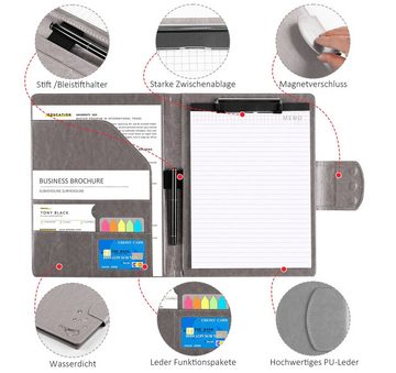 Homewit Konferenzmappe Leder Klemmbrett Mappe Dokumententasche Klemmbrett Schreibmappe (Set, 1-St., Format DIN A4), mit Magnetverschluss, Papier und Stift