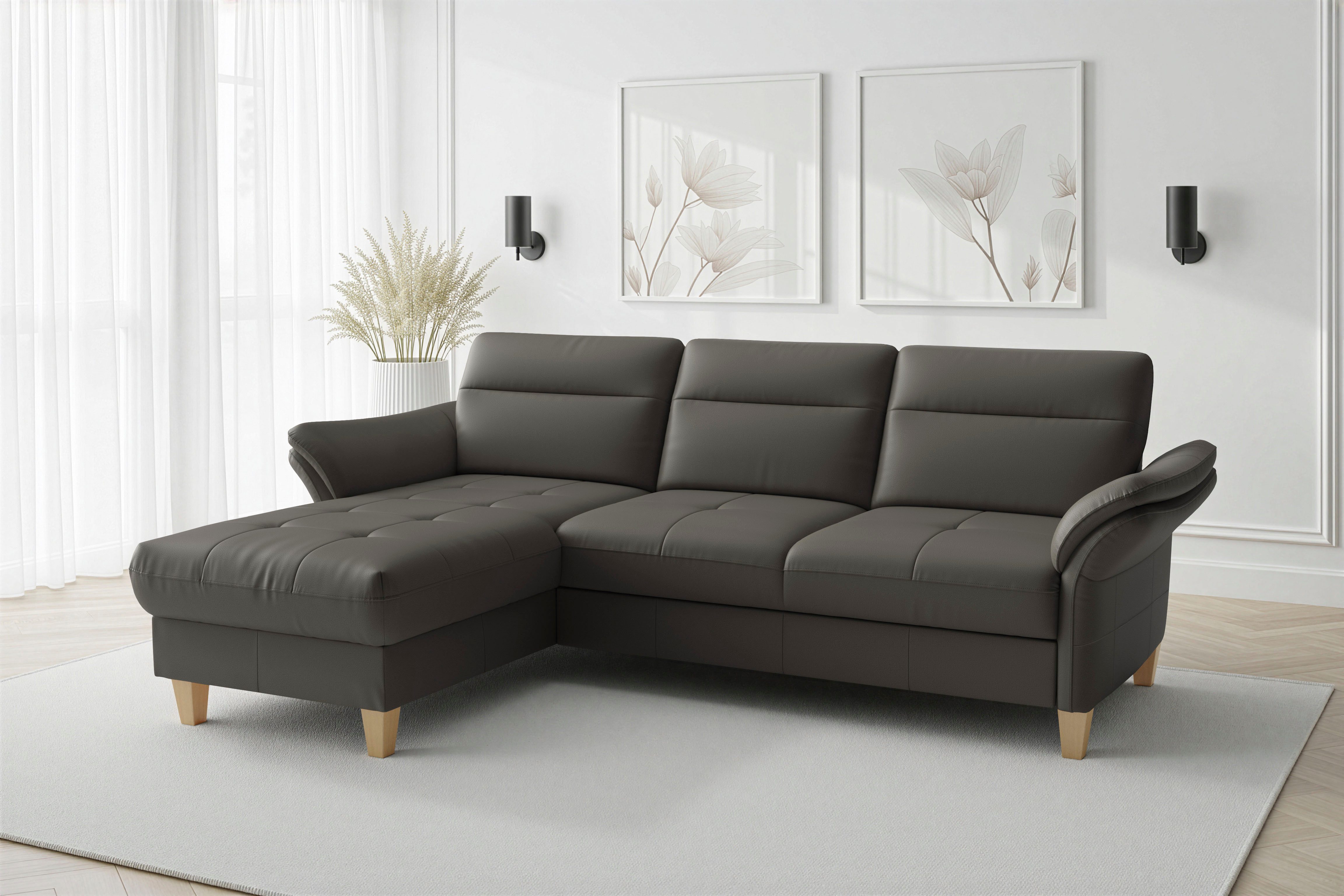 sit&more Ecksofa Pamela L-Form, B:230 cm, Leder, Recamiere links o. rechts, wahlweise mit Armteilverstellung, optional Schlaffunktion & …