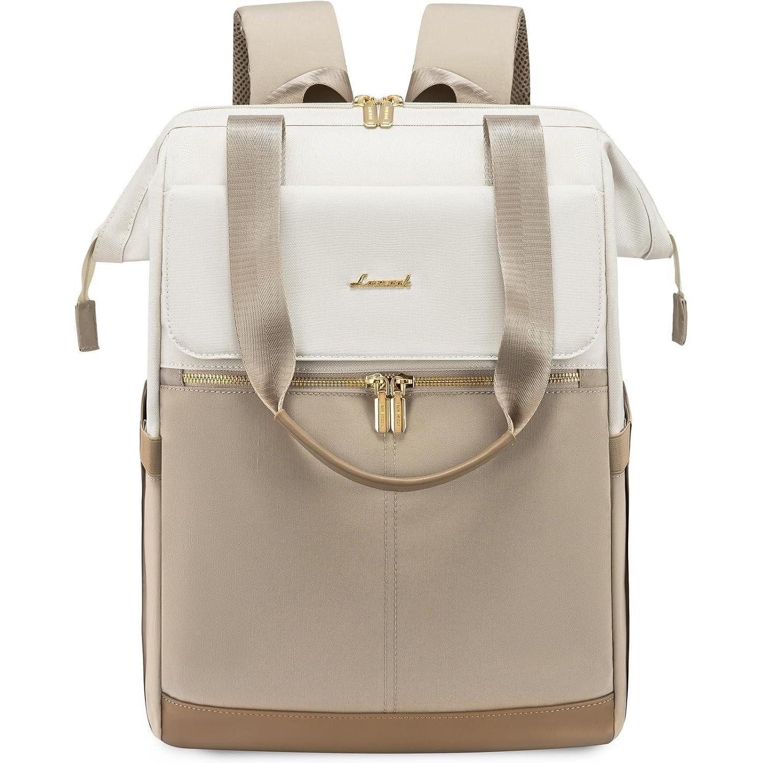 LuxusKollektion Laptoprucksack Rucksack Damen Laptopfach 17 Zoll Beige & Khaki 17,3 Zoll