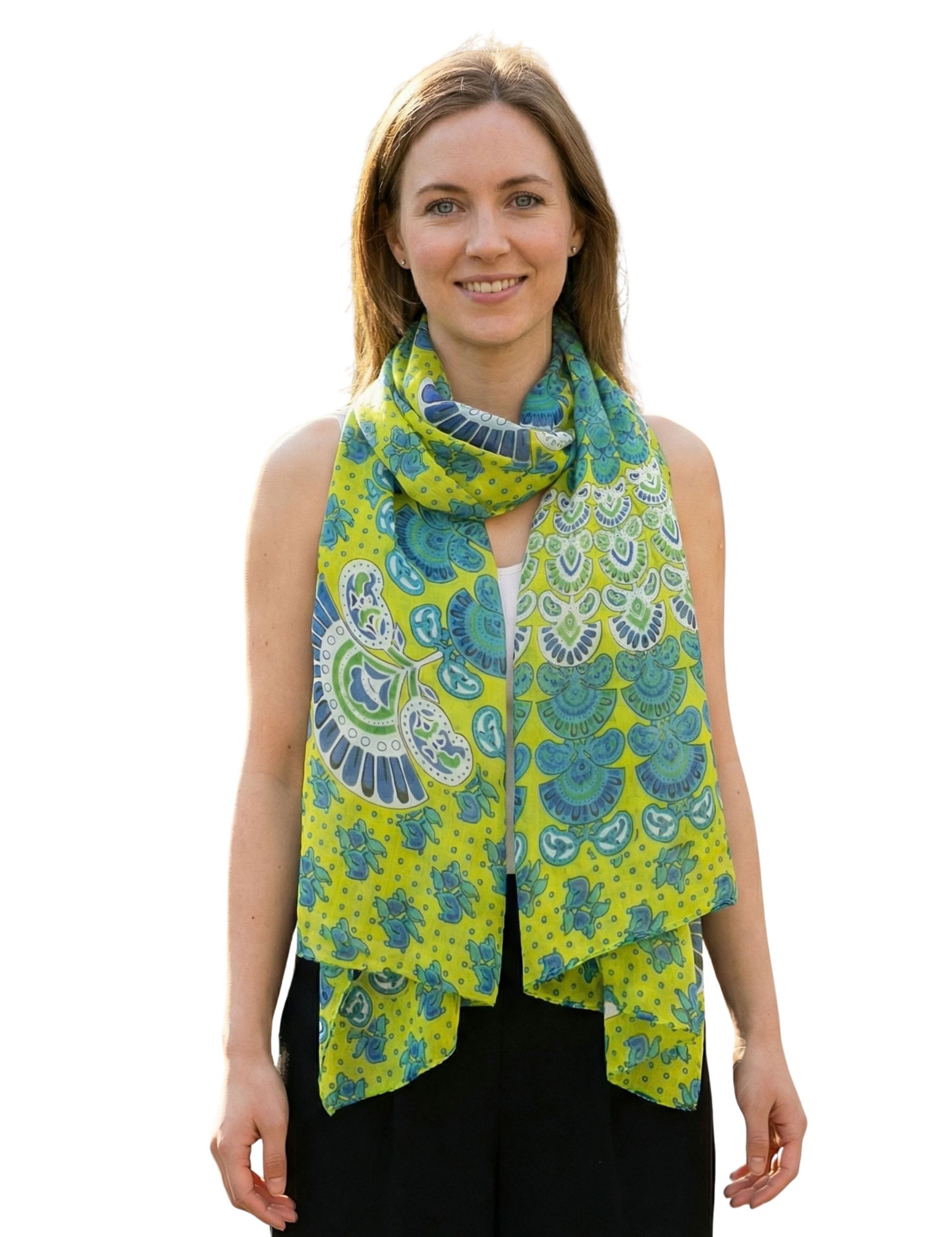 Sunsa Halstuch Damen Schal Tuch Baumwolle Halstuch Sommer Scarf mit Blumen, Blumenmotive Aufdruck